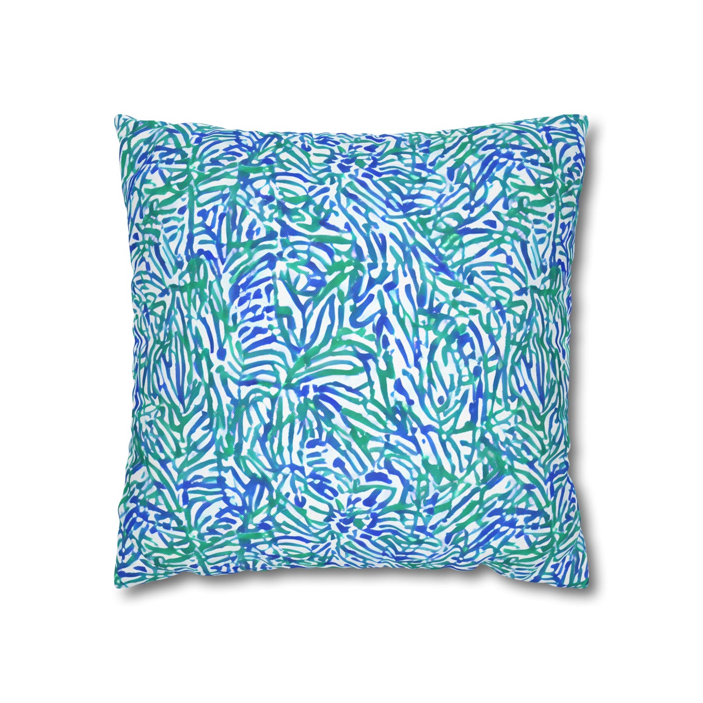 Tropical Fusion: Abstract Palm Leaves in Lime Green and Blue Hues  Spun Polyester Square Pillowcase 4 Sizes