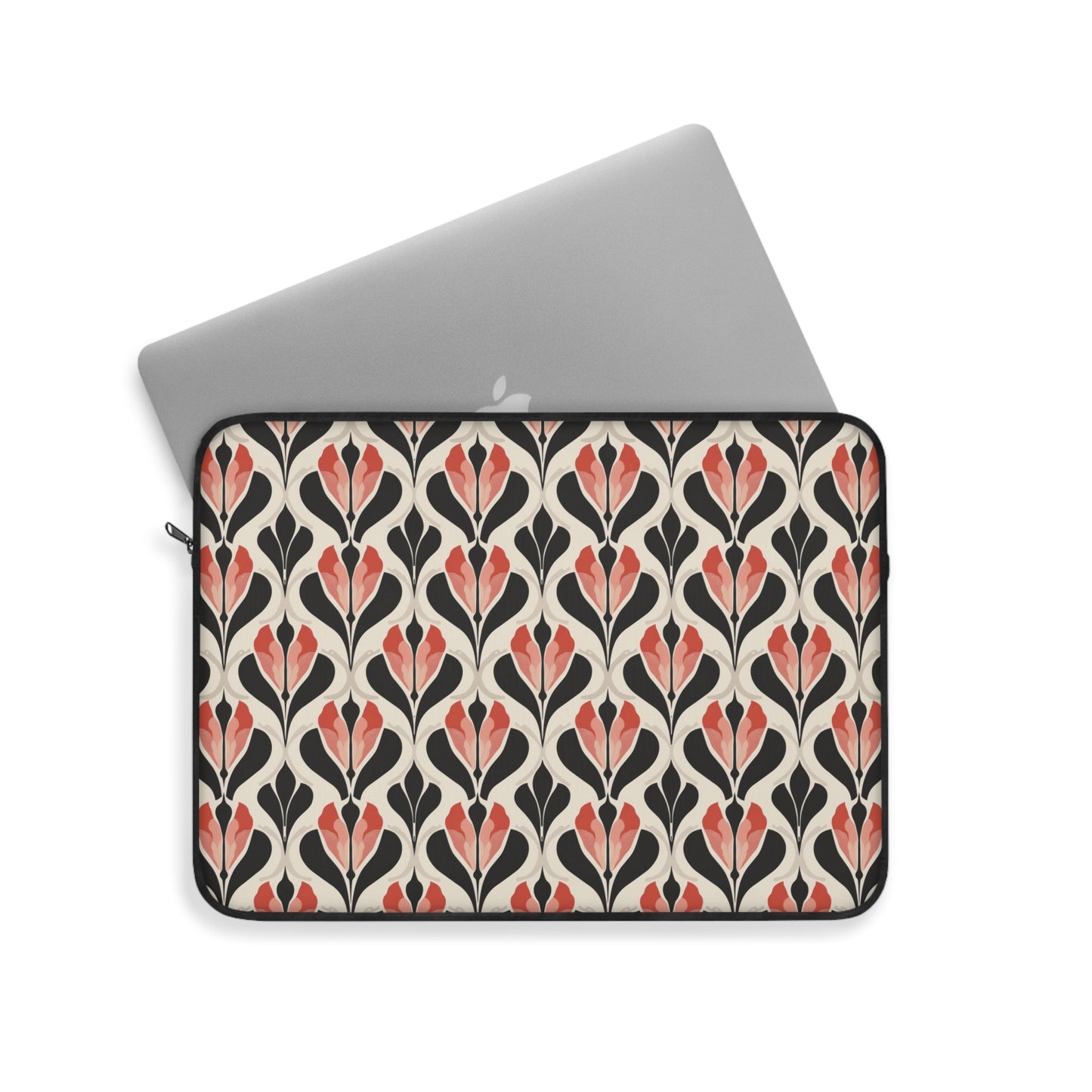 Art Deco Elegance Red Floral Motif on Cream Laptop or Ipad Protective Sleeve 3 Sizes Available