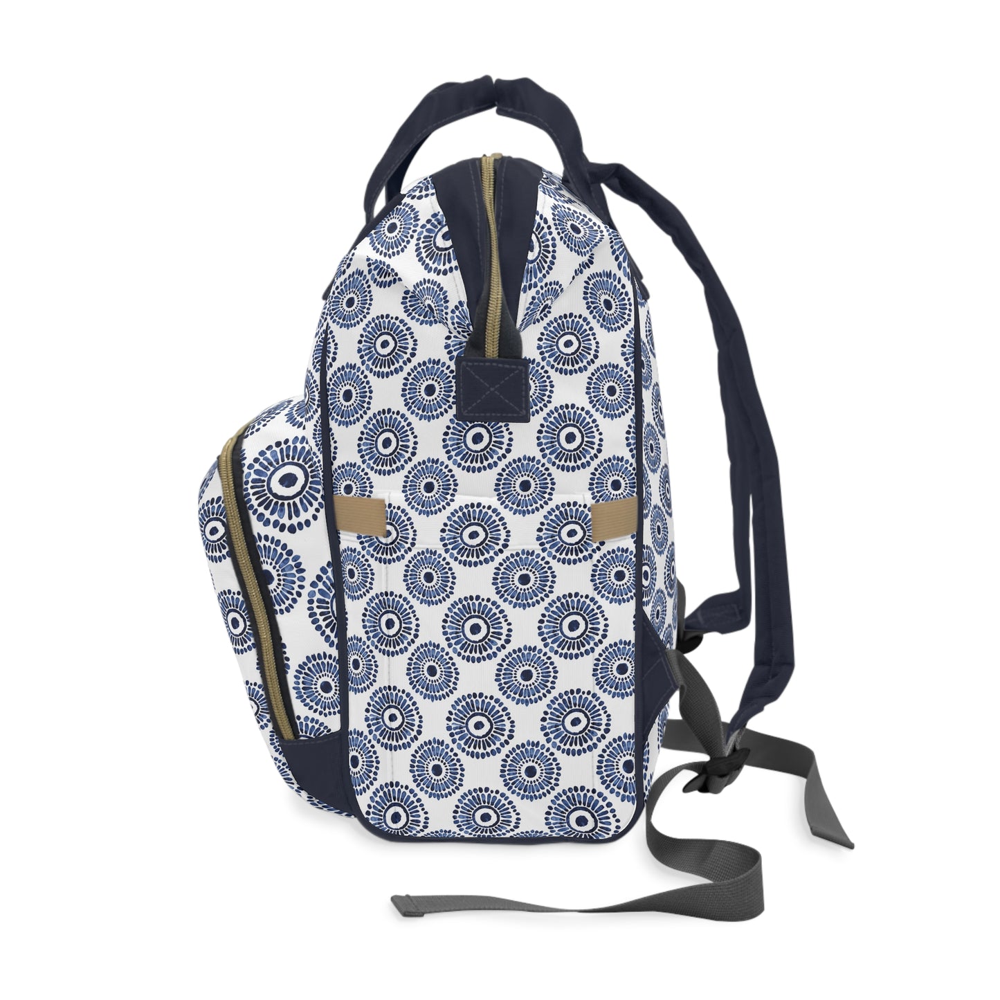 Indigo Sunburst Simple Folk-Inspired Dot Pattern Design Multifunctional Diaper Backpack