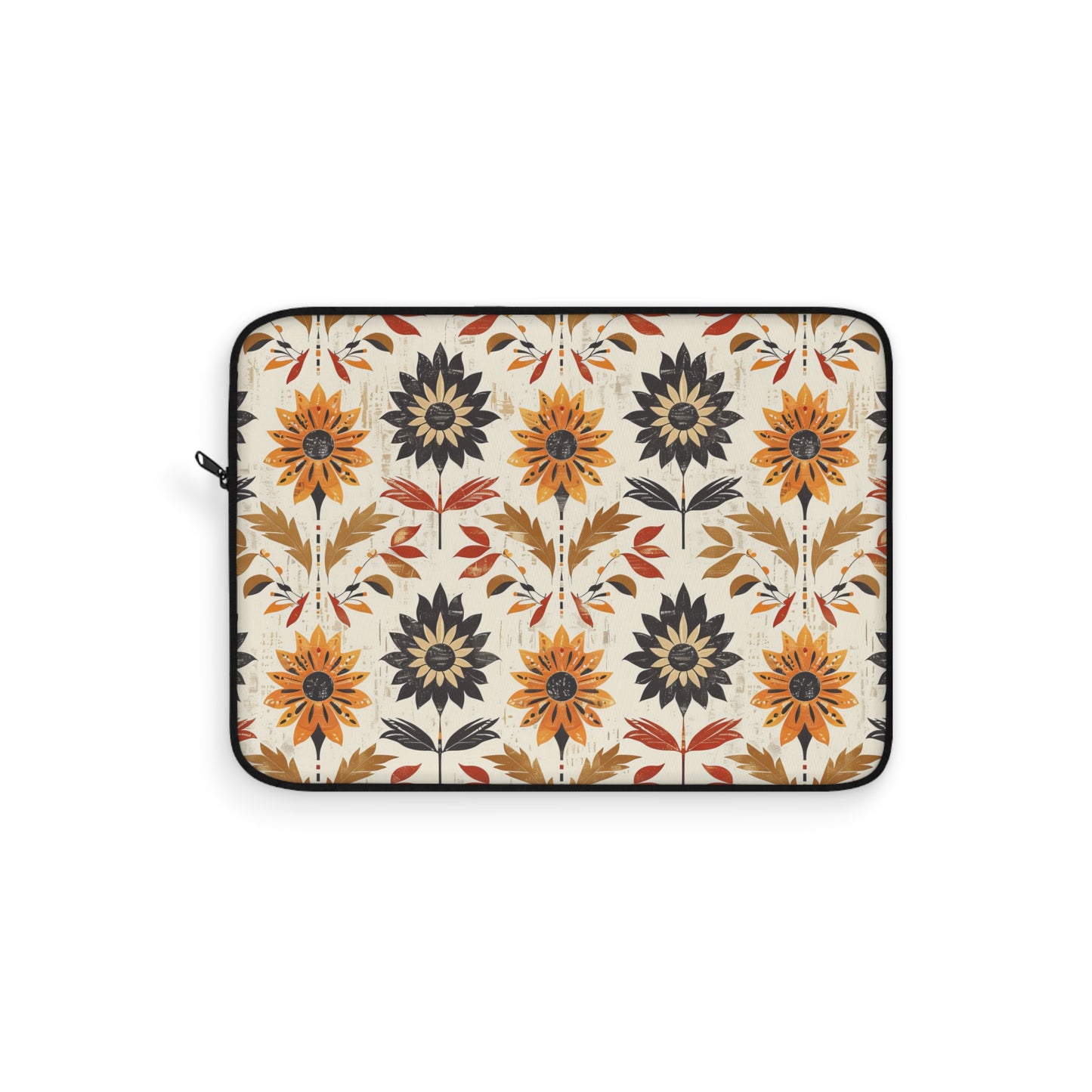 Autumn-Inspired Bohemian Floral Pattern Burnt Orange, Deep Brown and Creamy Beige Laptop or Ipad Protective Sleeve 3 Sizes Available