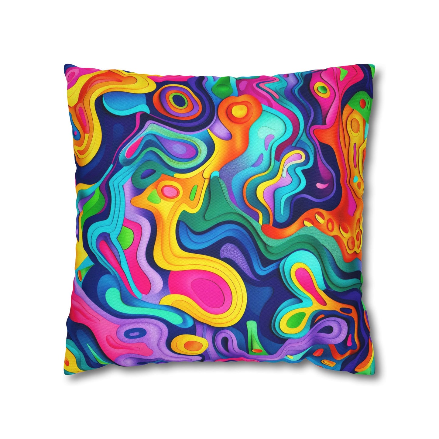 Vibrant Dreamscape of Psychedelic Paper Cut-Out Waves in Vivid Colors Polyester Square Pillowcase 4 Sizes