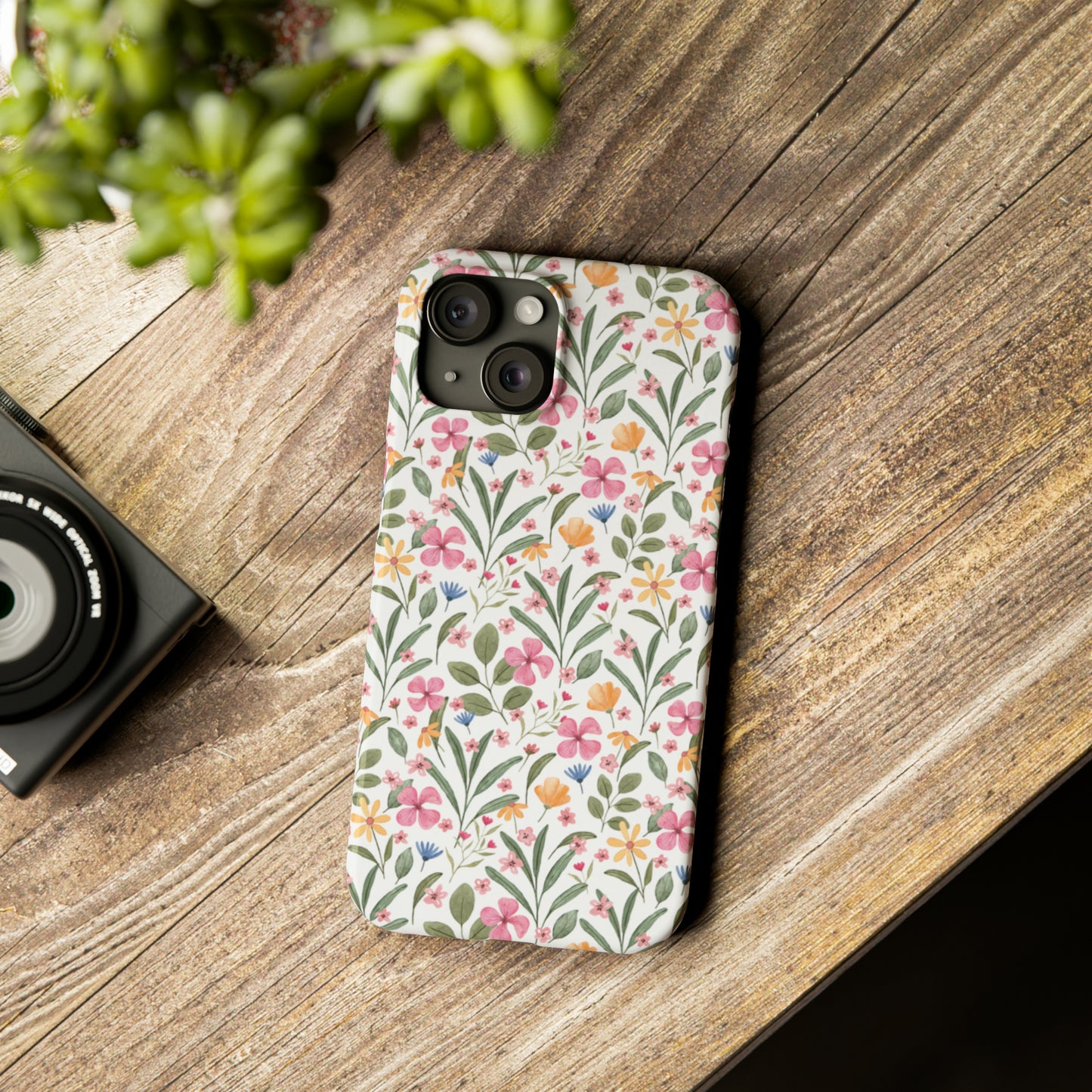 Pink Watercolor Spring Flowers Iphone 15-12 Slim Phone Case