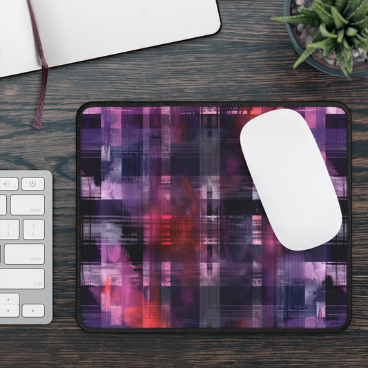 Cyberpunk Plaid in Bold Watercolor Flannel Pattern in Purple and Red Gaming Mouse Pad with Finished Edges