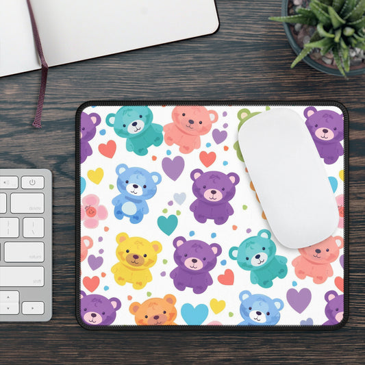 Rainbow Bears: Vibrant Cartoon Bear Extravaganza Gaming Mouse Pad with Finished Edges