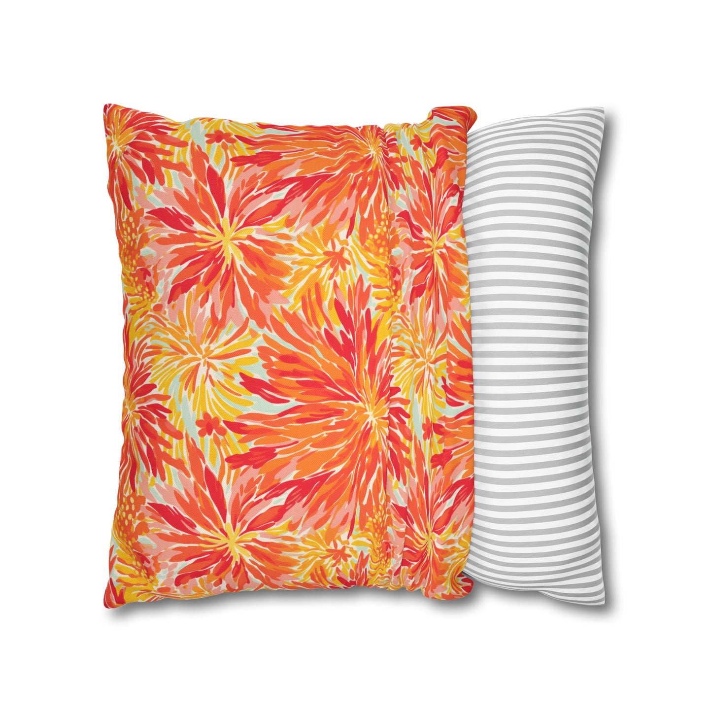 Golden Citrus Blooms: Vibrant Orange and Yellow Watercolor Flowers Spun Polyester Square Pillowcase 4 Sizes