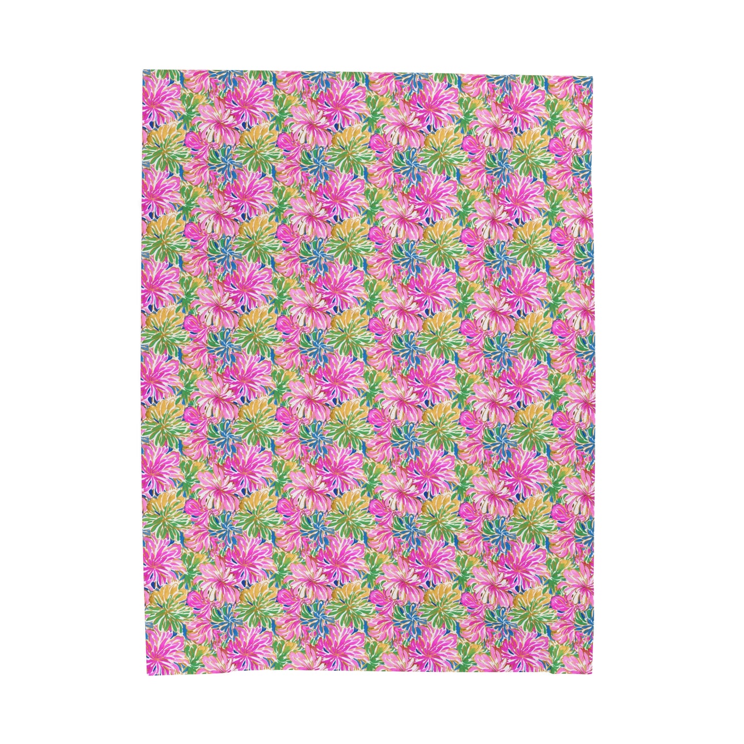 Pastel Bouquet: Large Blooms of Pink, Gold, and Blue in Watercolor Velveteen Plush Blanket 3 Sizes