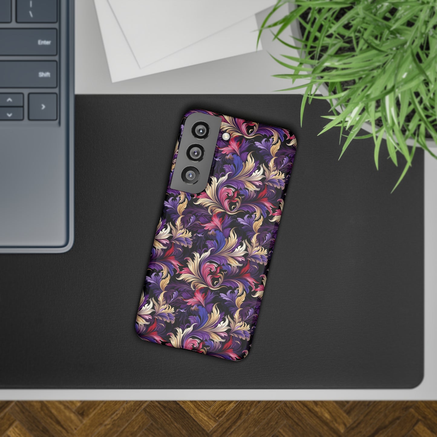 Purple, Gold & Pink Floral Swirls of Foliage Design Samsung Slim Cases