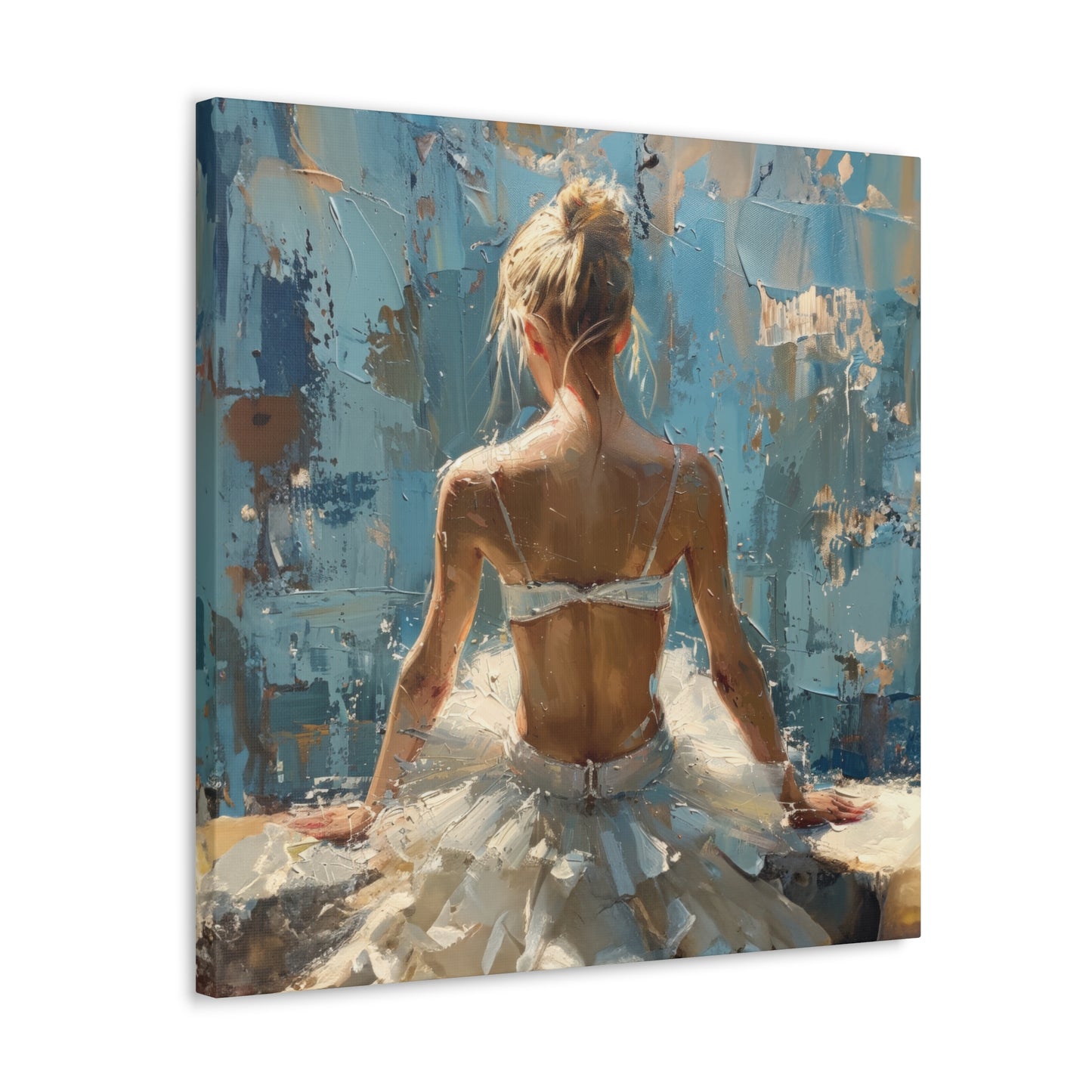 Sunlit Serenity Ballerina in White Dress, Bathed in Sunlight and Blue Skies with Back Turned Print on Canvas Gallery - 13 Sizes