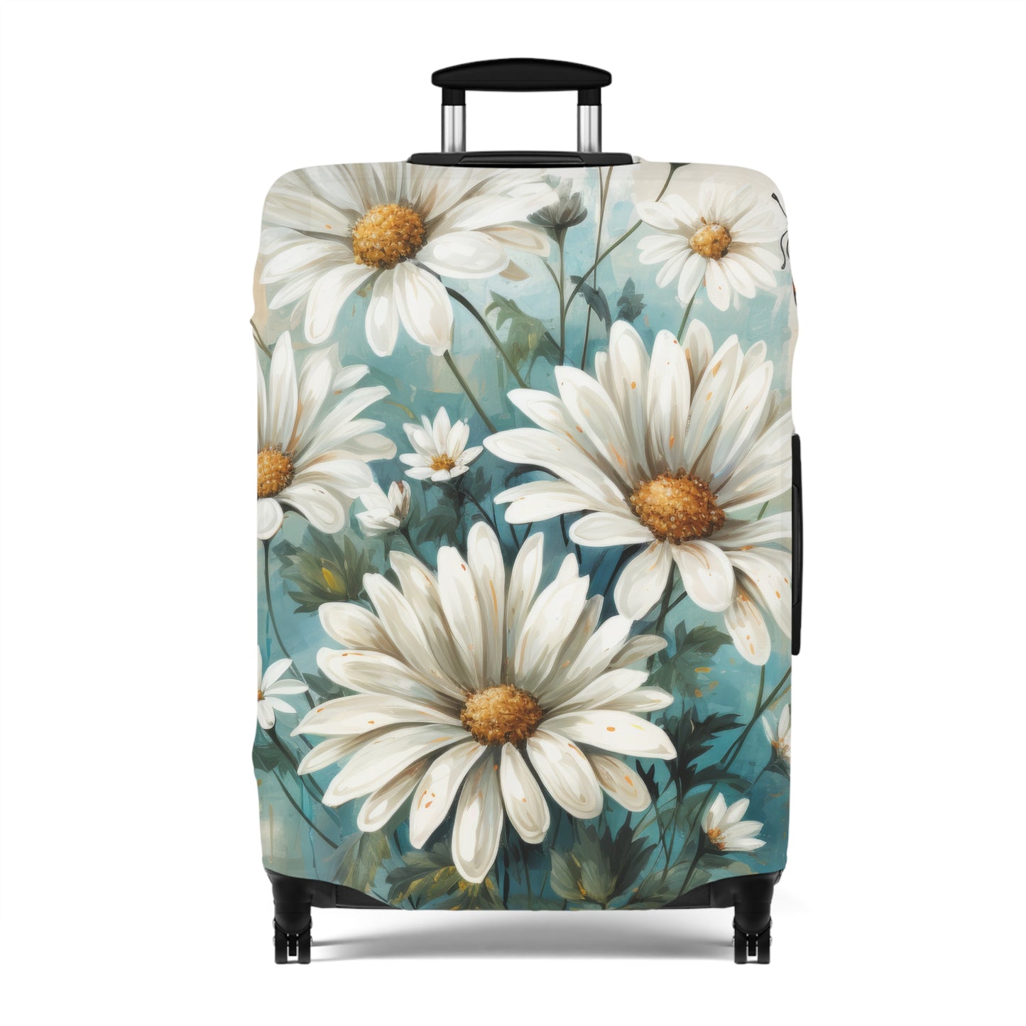 Rustic Farmhouse Teal and White Wild Daisies and Butterflies  - Luggage Protector and Cover 3 Sizes