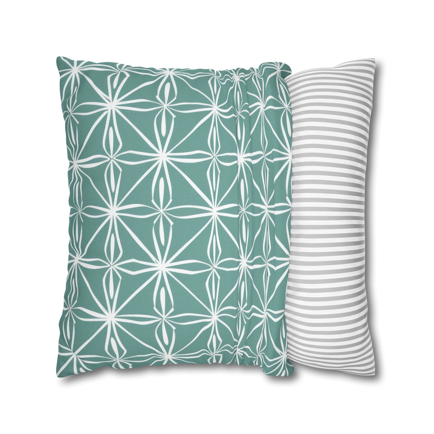 Elegant Minimalist Geometric Line Art in White and Teal Pattern Spun Polyester Square Pillowcase 4 Sizes