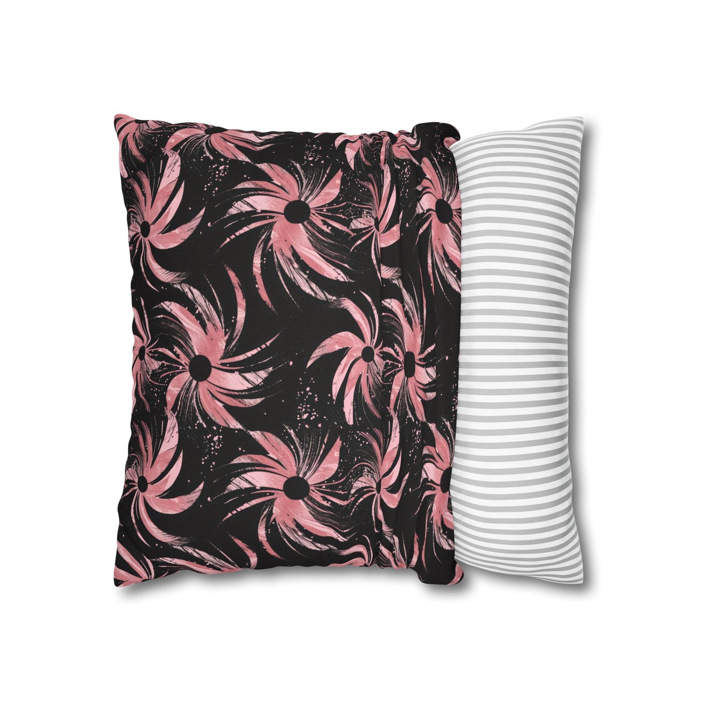 Stellar Blooms of Cosmic Pink on Midnight Black Design Spun Polyester Square Pillowcase 4 Sizes