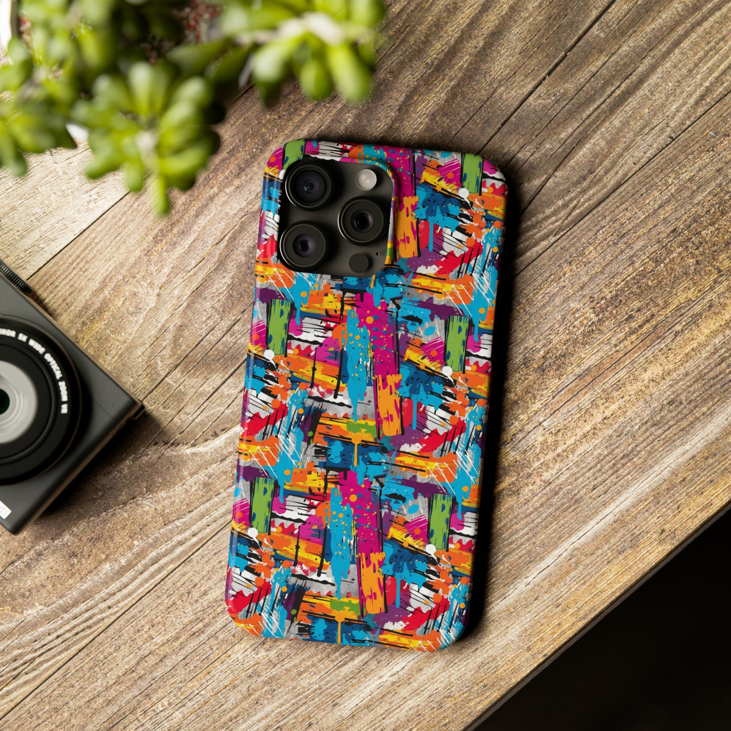 Abstract Brush Painted Colorful Design Iphone 15-12 Slim Phone Case