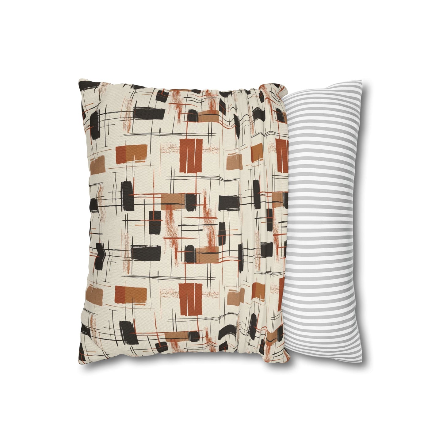 Modern Artistry in Bold and Minimalistic Pattern in a Palette of Black, Dark Orange, and Beige Spun Polyester Square Pillowcase 4 Sizes