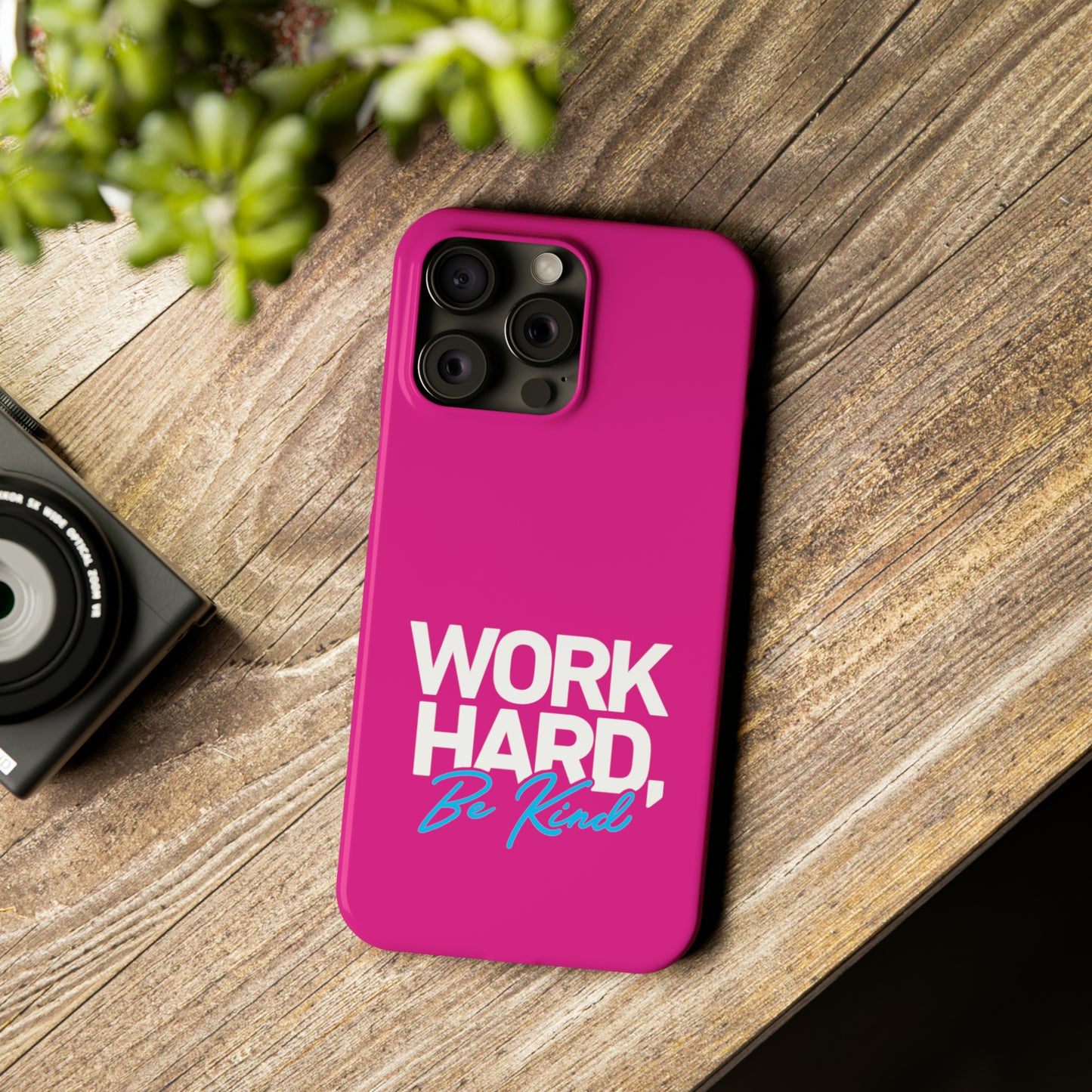 Pink - Work Hard Be Kind Iphone 15-12 Slim Phone Case