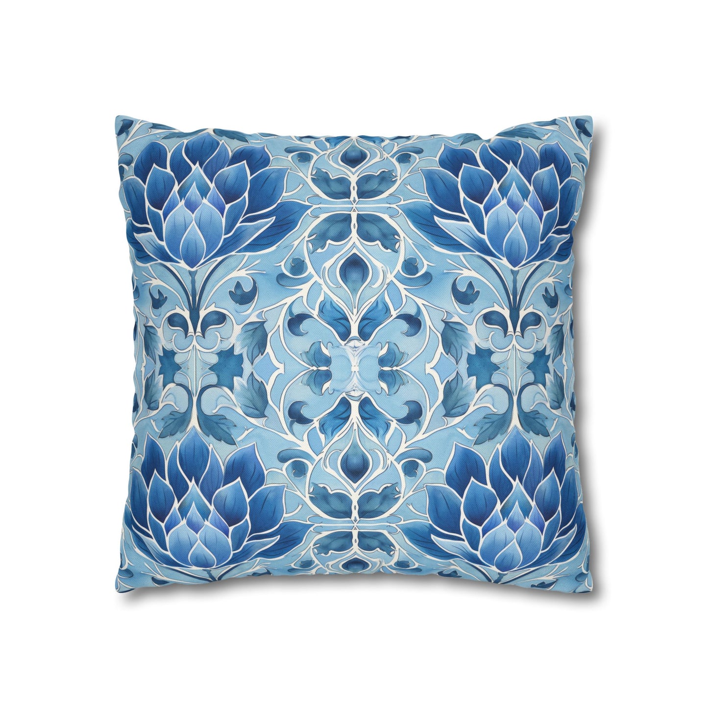 Exquisite Blue Lotus Elegance Floral Mosaic Design Spun Polyester Square Pillowcase 4 Sizes