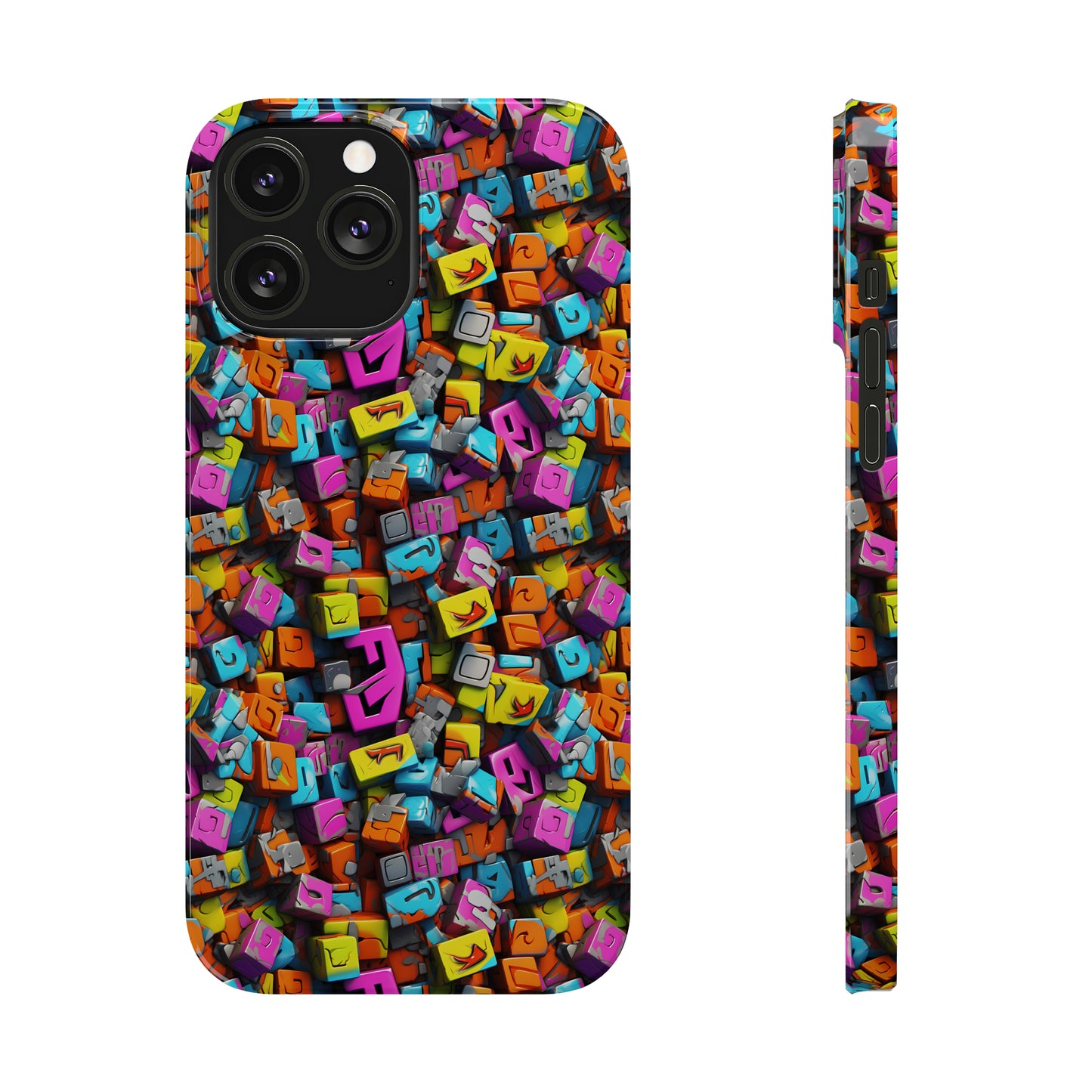 3D Abstract Colorful Block Design Iphone 15-12 Slim Phone Case