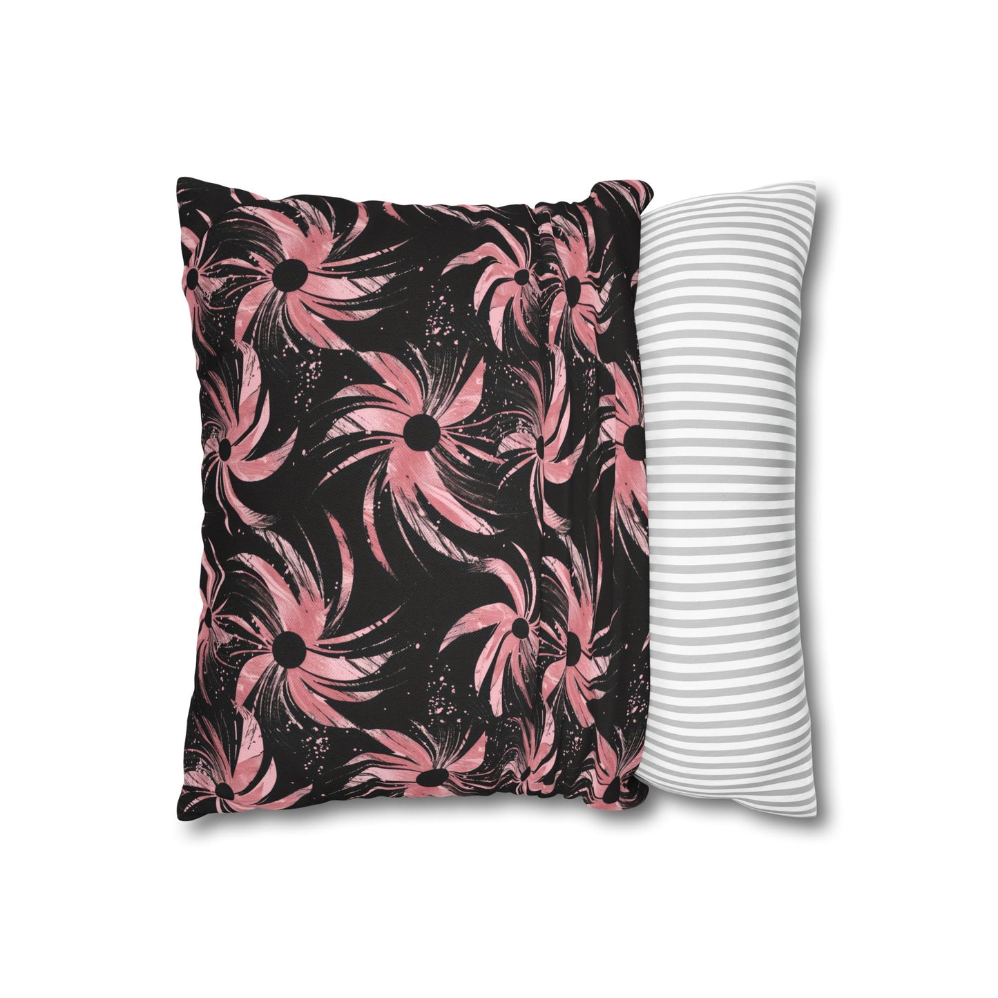 Stellar Blooms of Cosmic Pink on Midnight Black Design Spun Polyester Square Pillowcase 4 Sizes