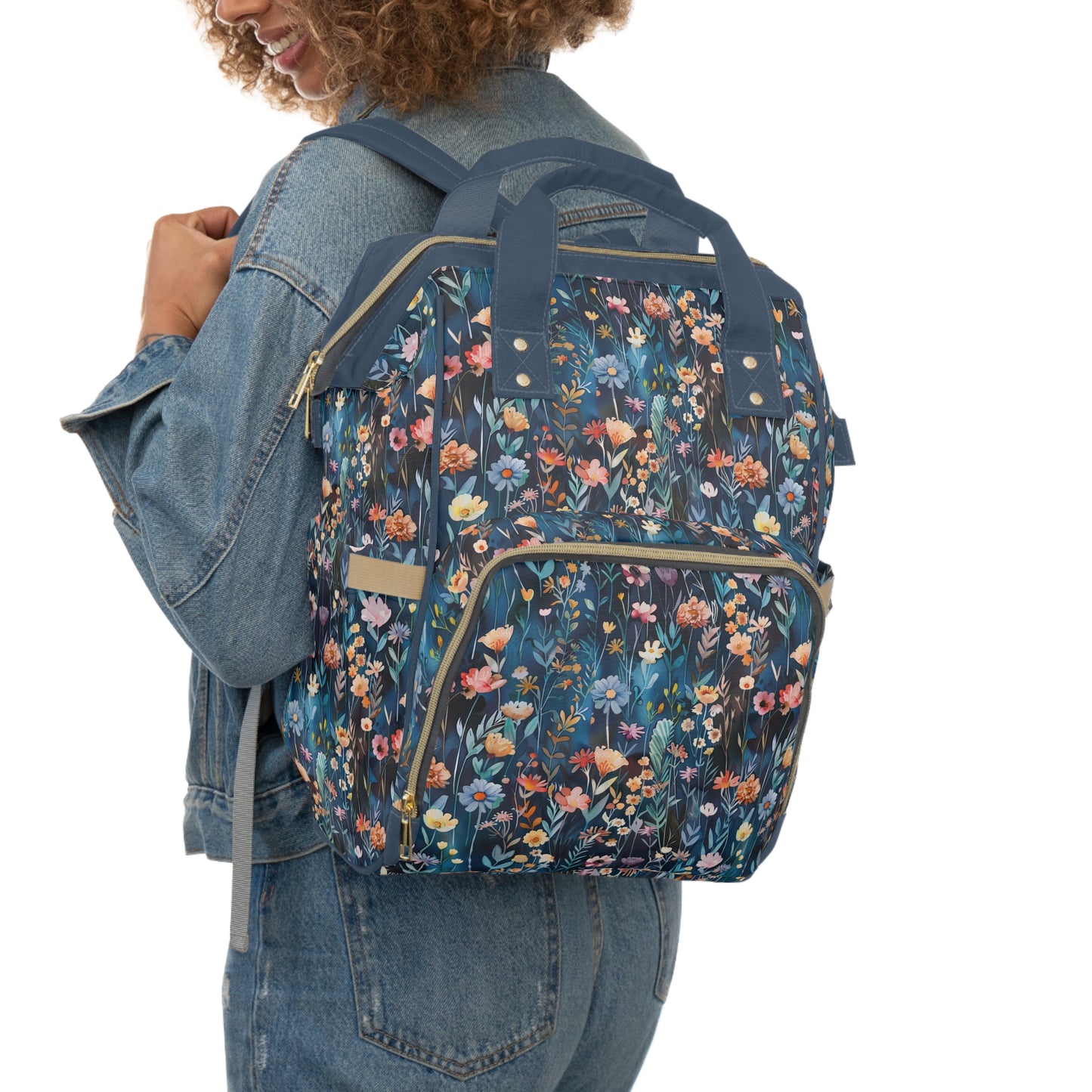 Whispers of Dusk: Delicate Flowers in a Twilight Meadow Multifunctional Diaper Backpack