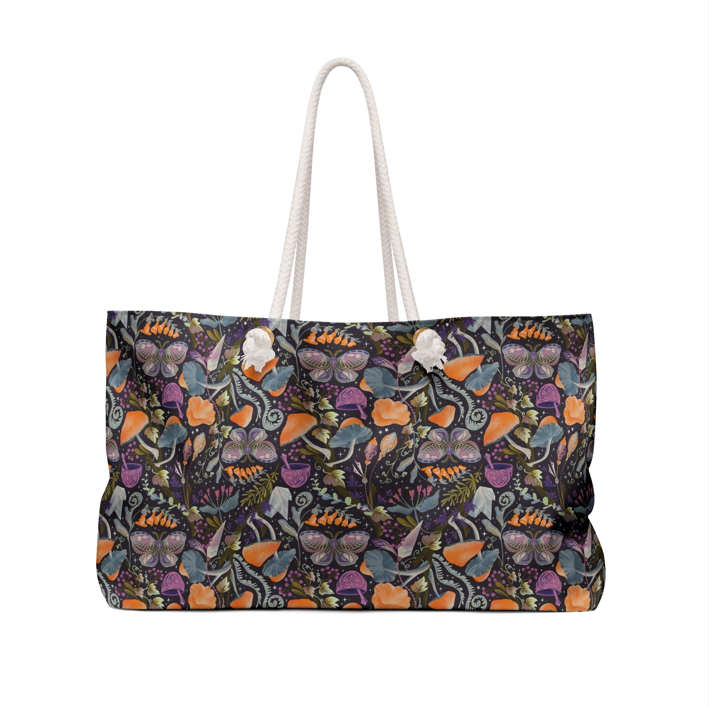 Whimsical Witches' Haven Mystical Garden of Mushrooms and Butterflies - Weekender Oversized Canvas Tote Bag 24" × 13"