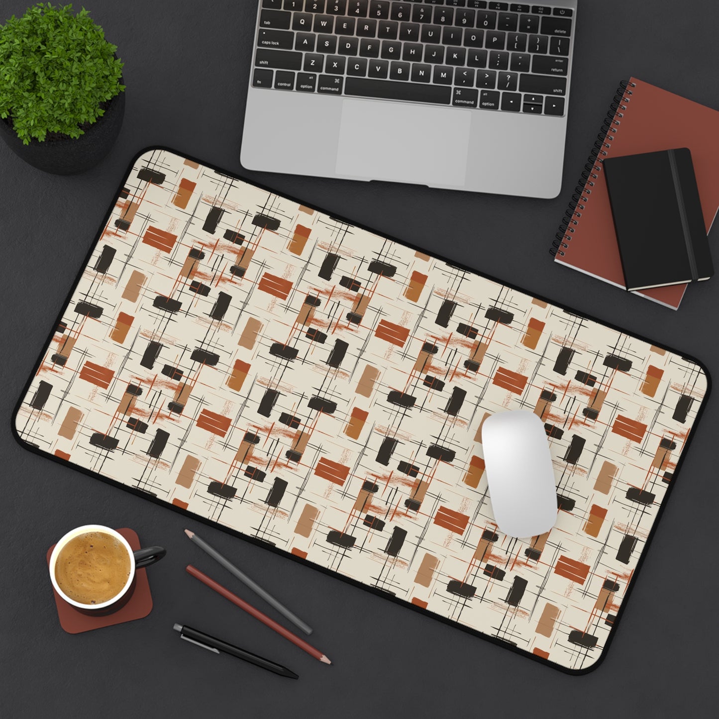 Modern Artistry in Bold and Minimalistic Pattern in a Palette of Black, Dark Orange, and Beige Extended Gaming Mouse Pad  Desk Mat  - 3 Sizes