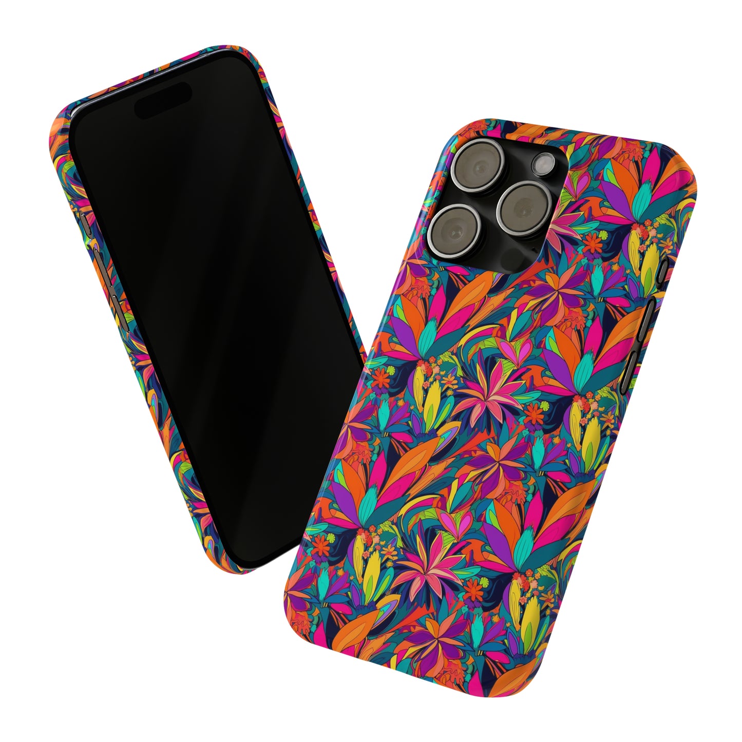 Tropical Neon Flowers Iphone 15-12 Slim Phone Case