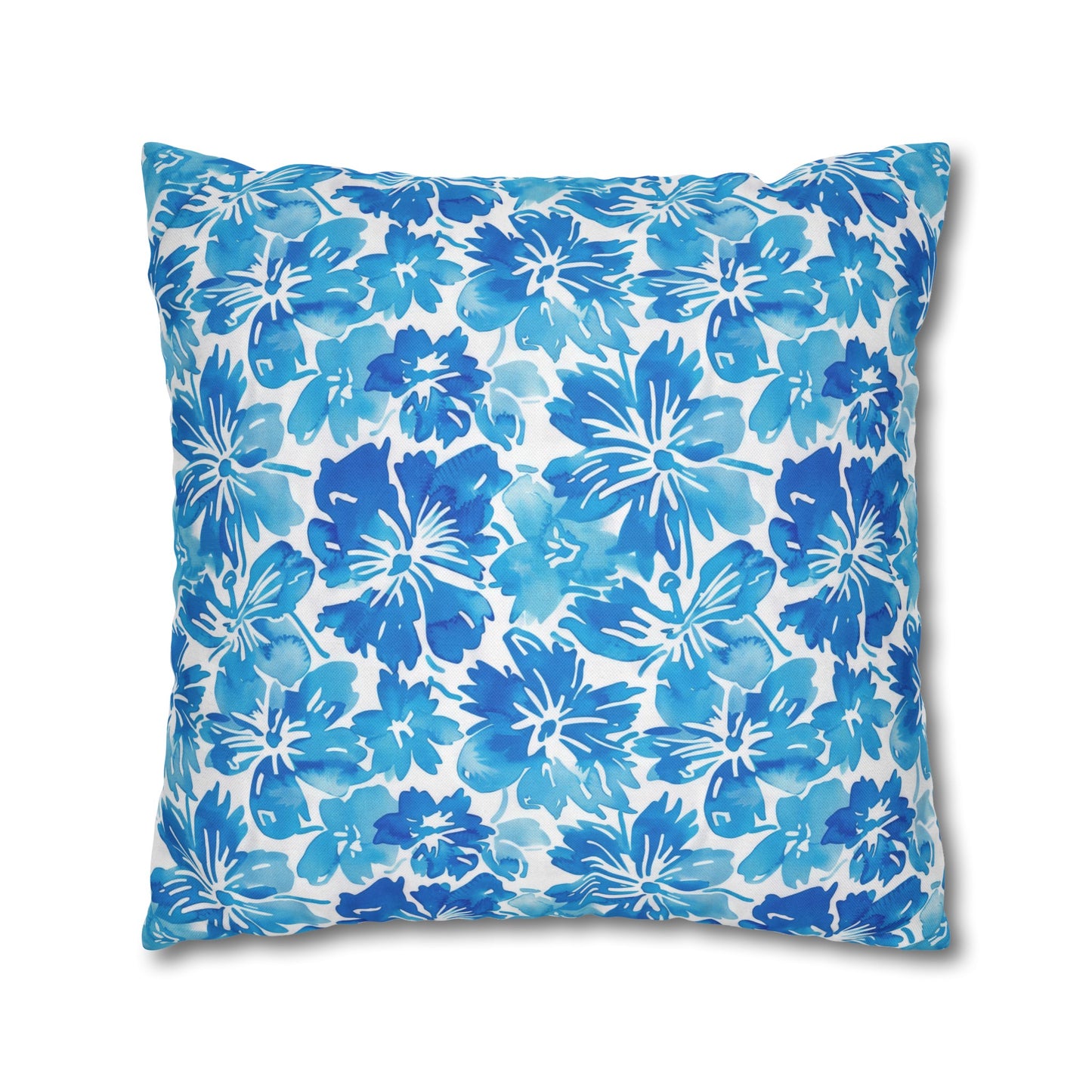 Tranquil Tropics: Soft Blue Tropical Flowers Spun Polyester Square Pillowcase 4 Sizes