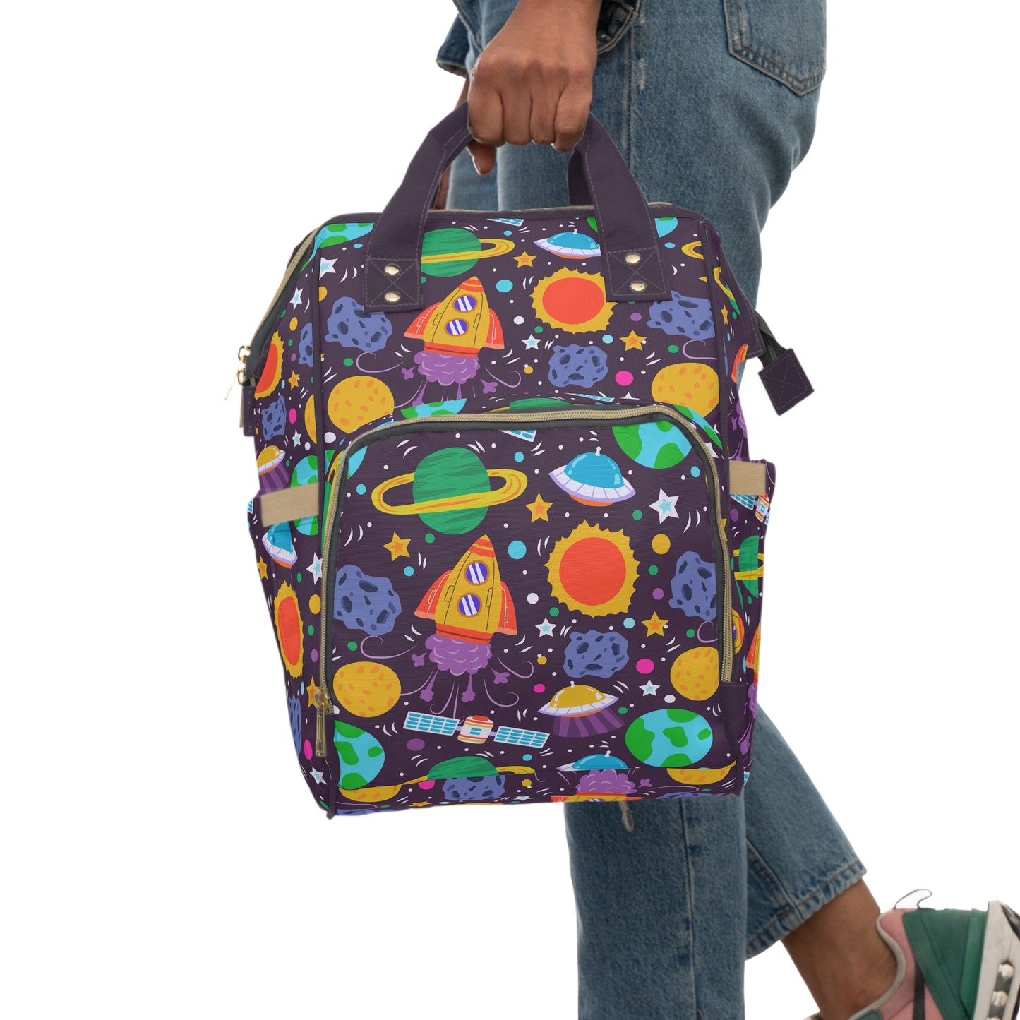 Galactic Adventure: Kids' Spaceships, Planets, and Stars Multifunctional Diaper Backpack