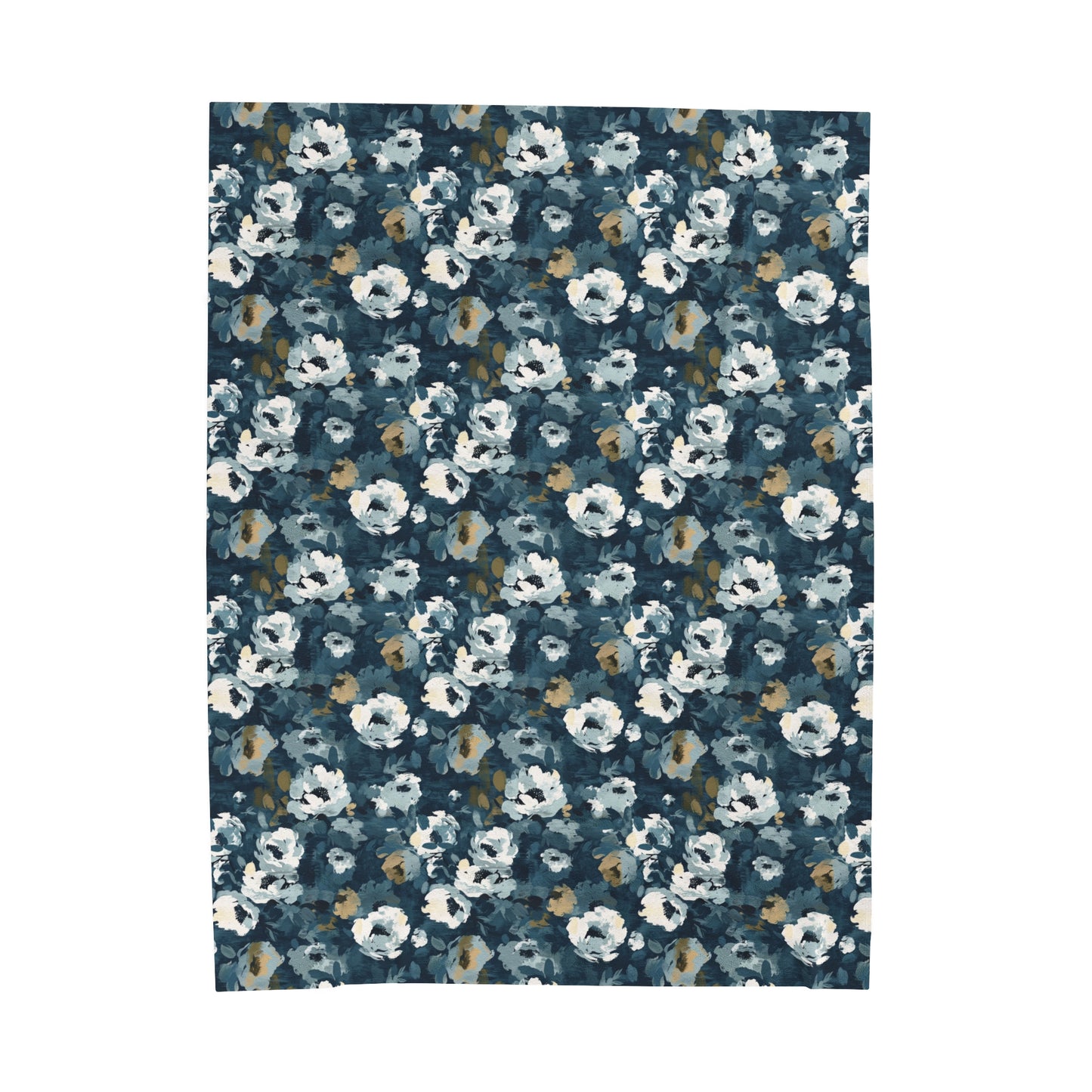 Chic and Artistic Floral Blooms in Shades of Navy, Gray, and Soft Gold Velveteen Plush Blanket 3 Sizes