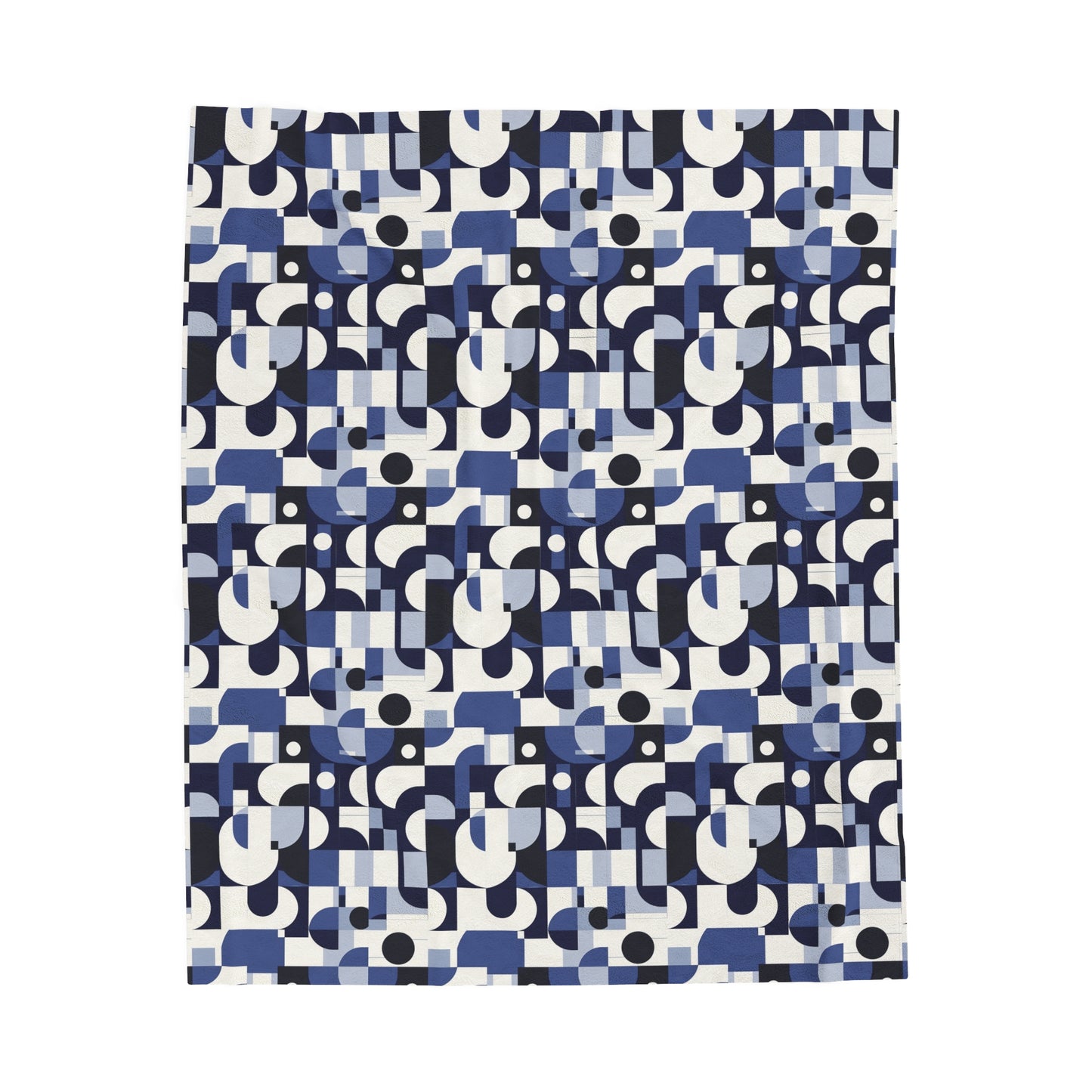 Navy Blue and White Mid-Century Modern Design Velveteen Plush Blanket 3 Sizes