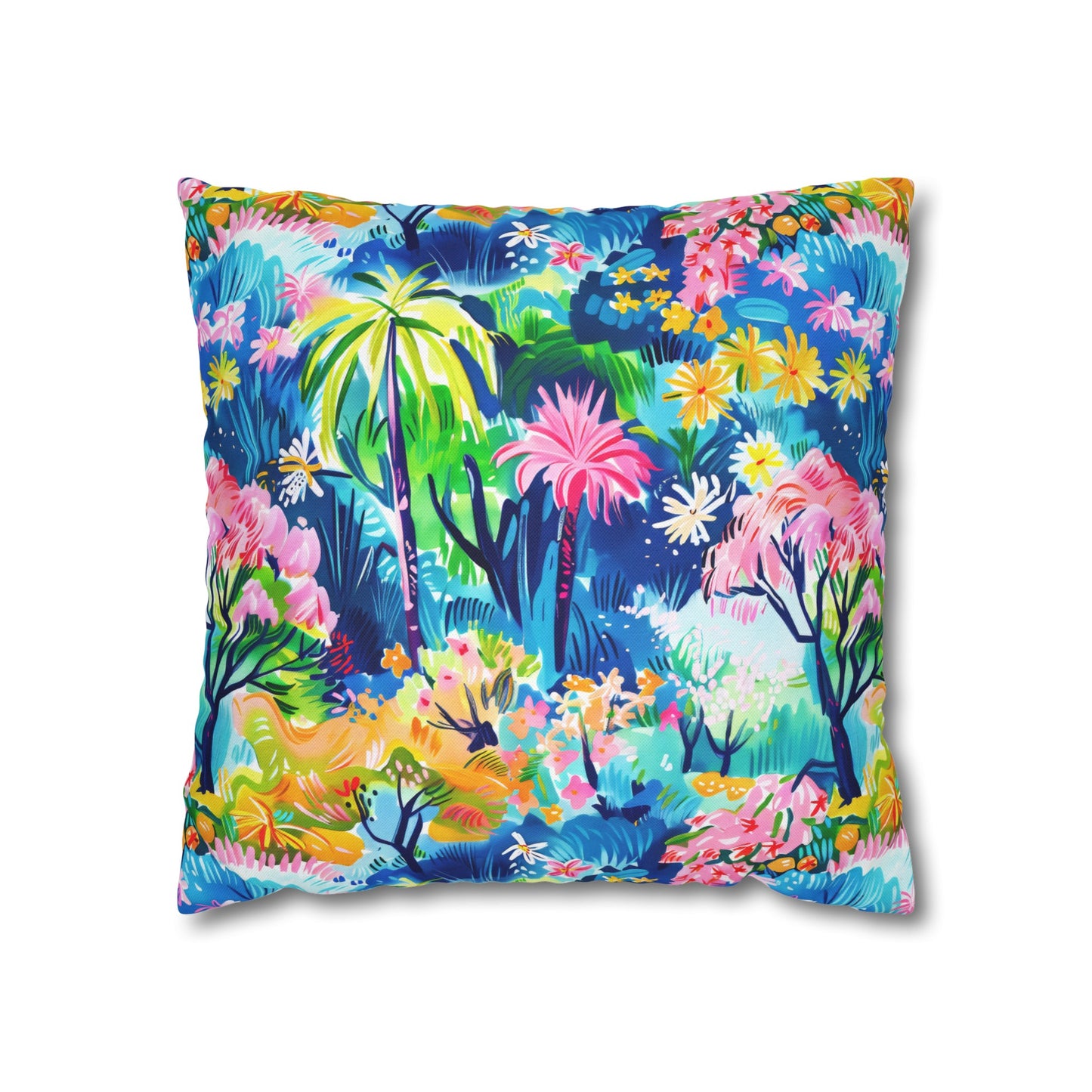 Kaleidoscope Canopy: Tropical Palm Symphony Spun Polyester Square Pillowcase 4 Sizes