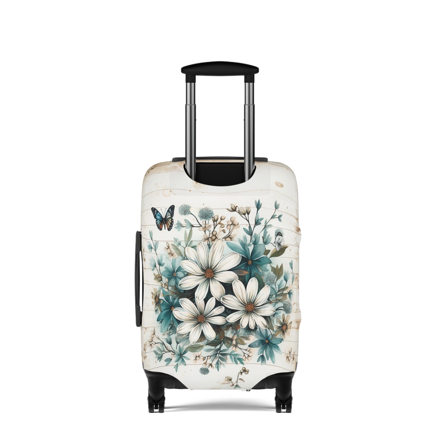 Rustic Charm Bouquet featuring Teal Accents White Wild Daisies with Butterflies  Luggage Protector and Cover 3 Sizes