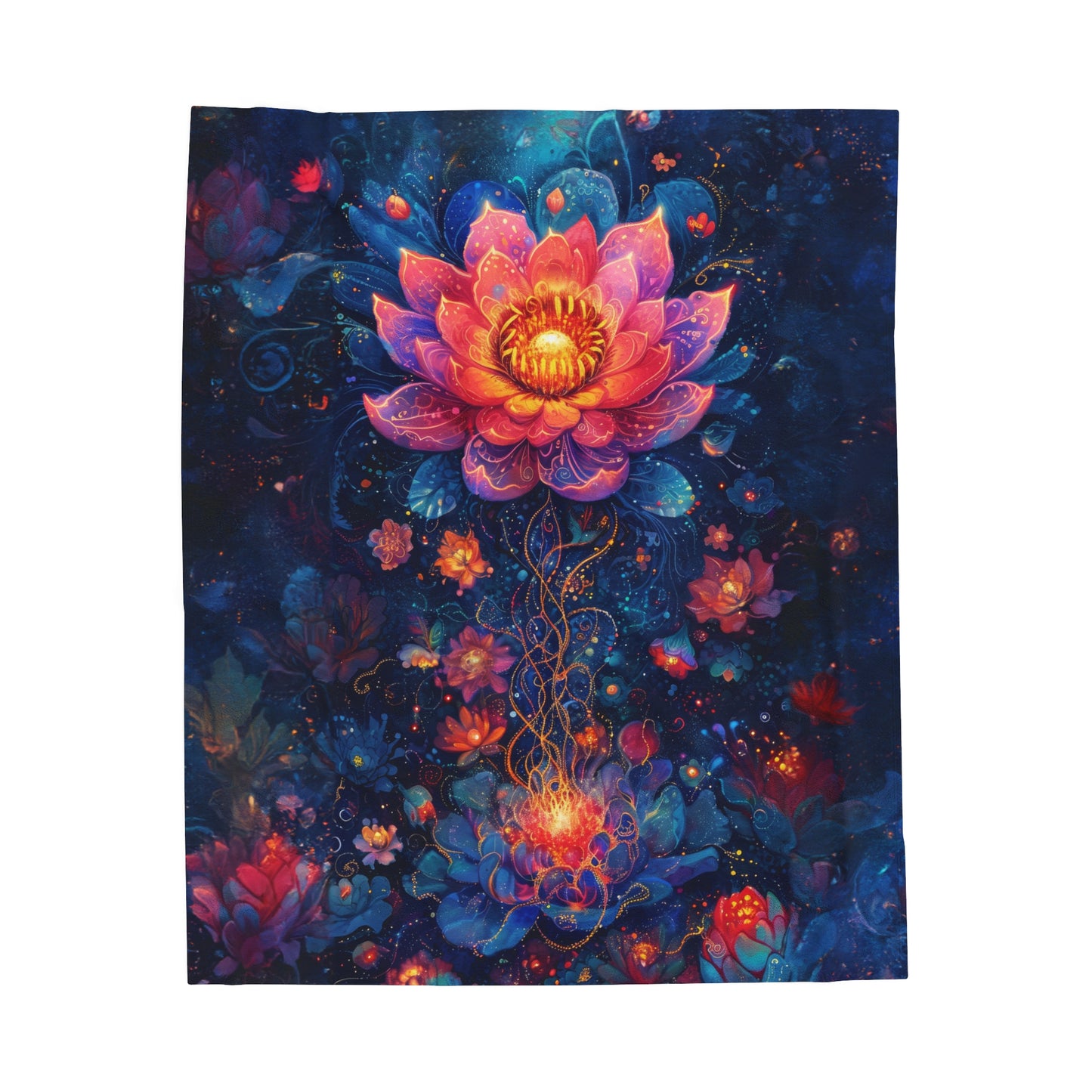 Celestial Lotus Blossom in Magical Night Garden Velveteen Plush Blanket 3 Sizes