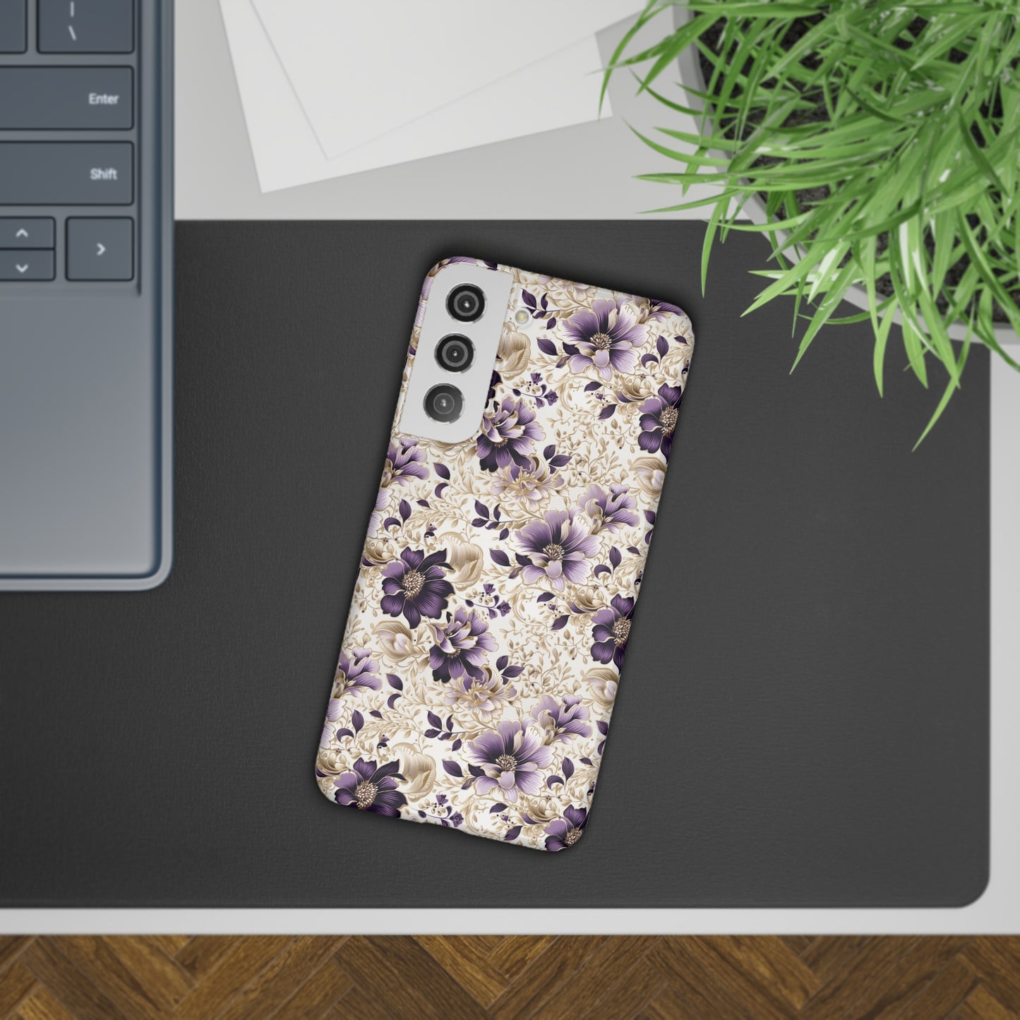 Purple Majesty: Watercolor Floral Design with Gold Foliage Accents Samsung Slim Cases