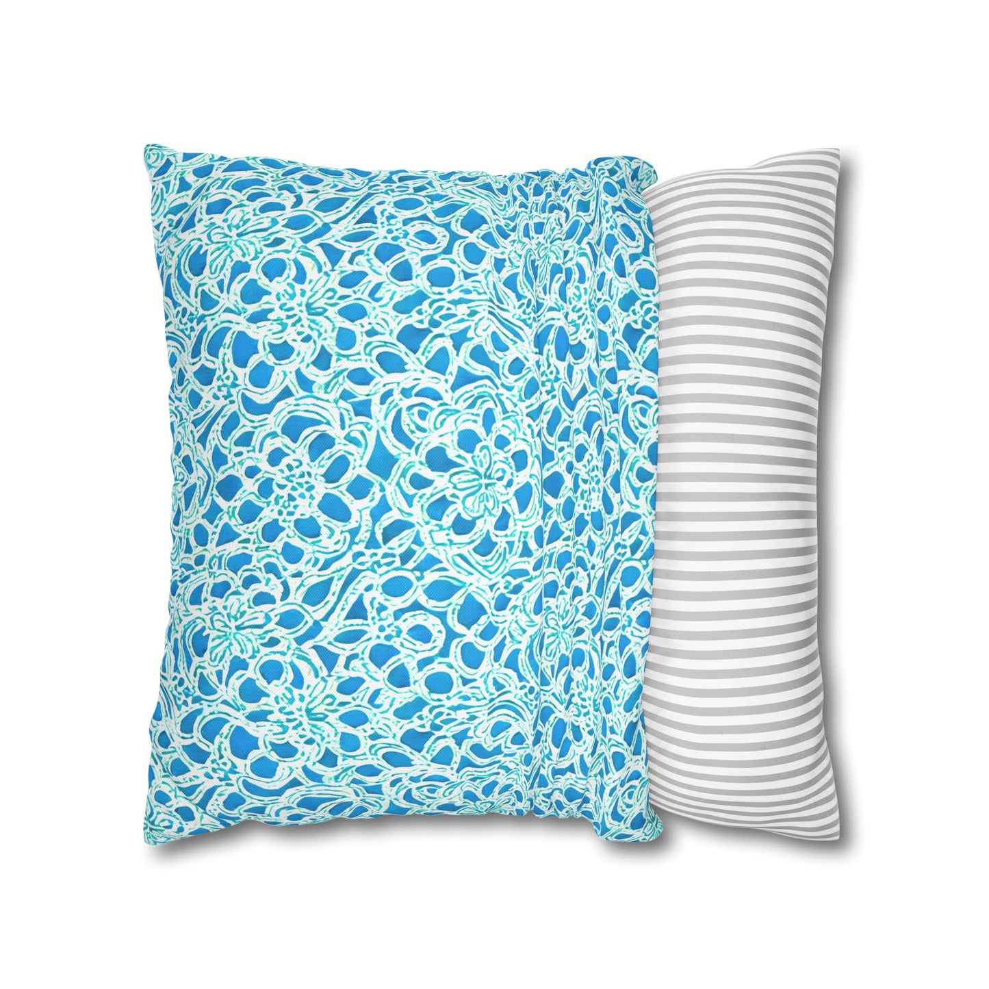 Luminous Swirls: Abstract Watercolor Floral Patterns in Lime Green and Blue Spun Polyester Square Pillowcase 4 Sizes