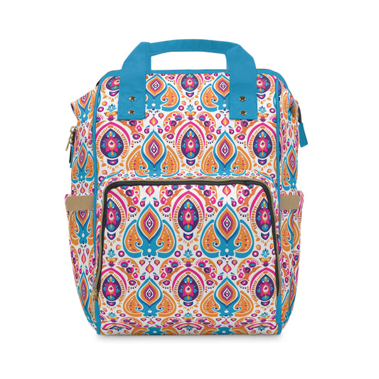 Bohemian Rhapsody Exquisite & Colorful Boho Pattern of Bold Hues of Blue, Pink, and Orange Multifunctional Diaper Backpack