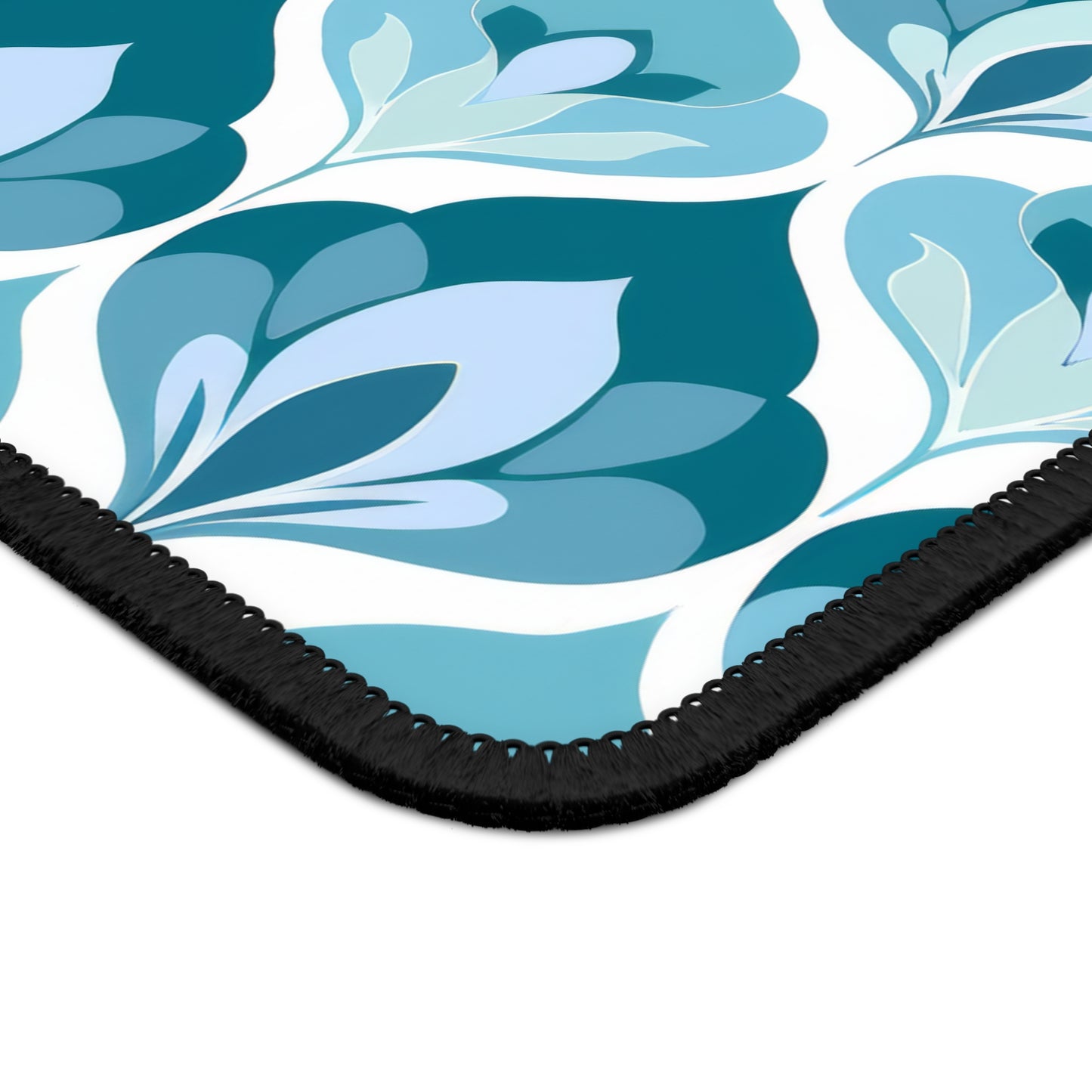 Serene Leaf Motifs Cascading in Cool Hues of Oceanic Blues Mouse Pad with Finished Edges