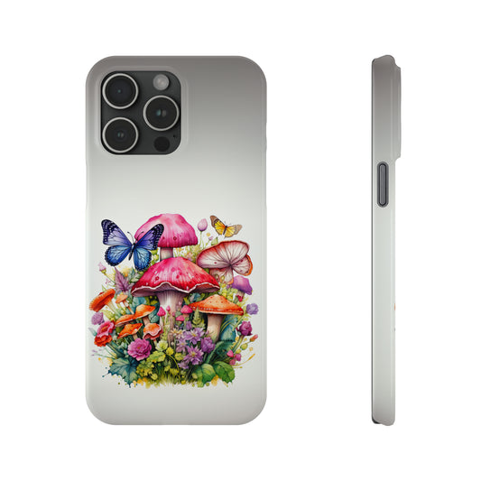 Magical Mushroom Oasis Where Flowers Bloom Amongst Butterflies Iphone 15-12 Slim Phone Case