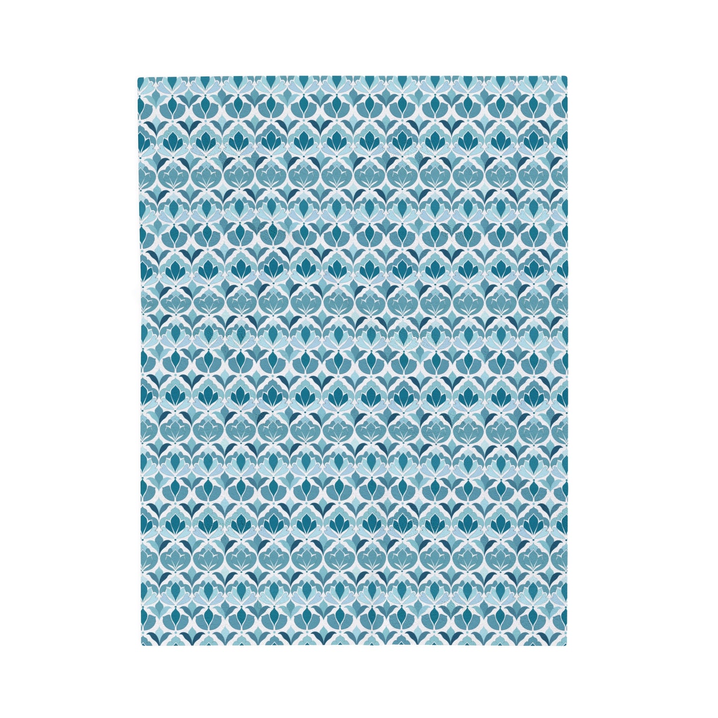 Serene Floral Pattern in Shades of Aqua and Teal, Forming Graceful Botanical Motifs Velveteen Plush Blanket 3 Sizes