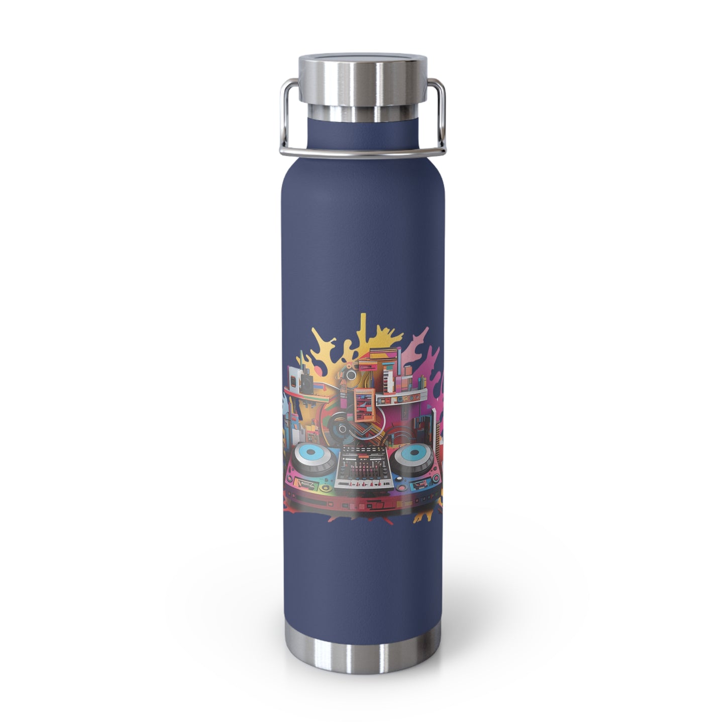 DJ Spinning Music Setup Abstract Design - 22 oz Copper Vacuum Insulated Bottle Multiple Colors