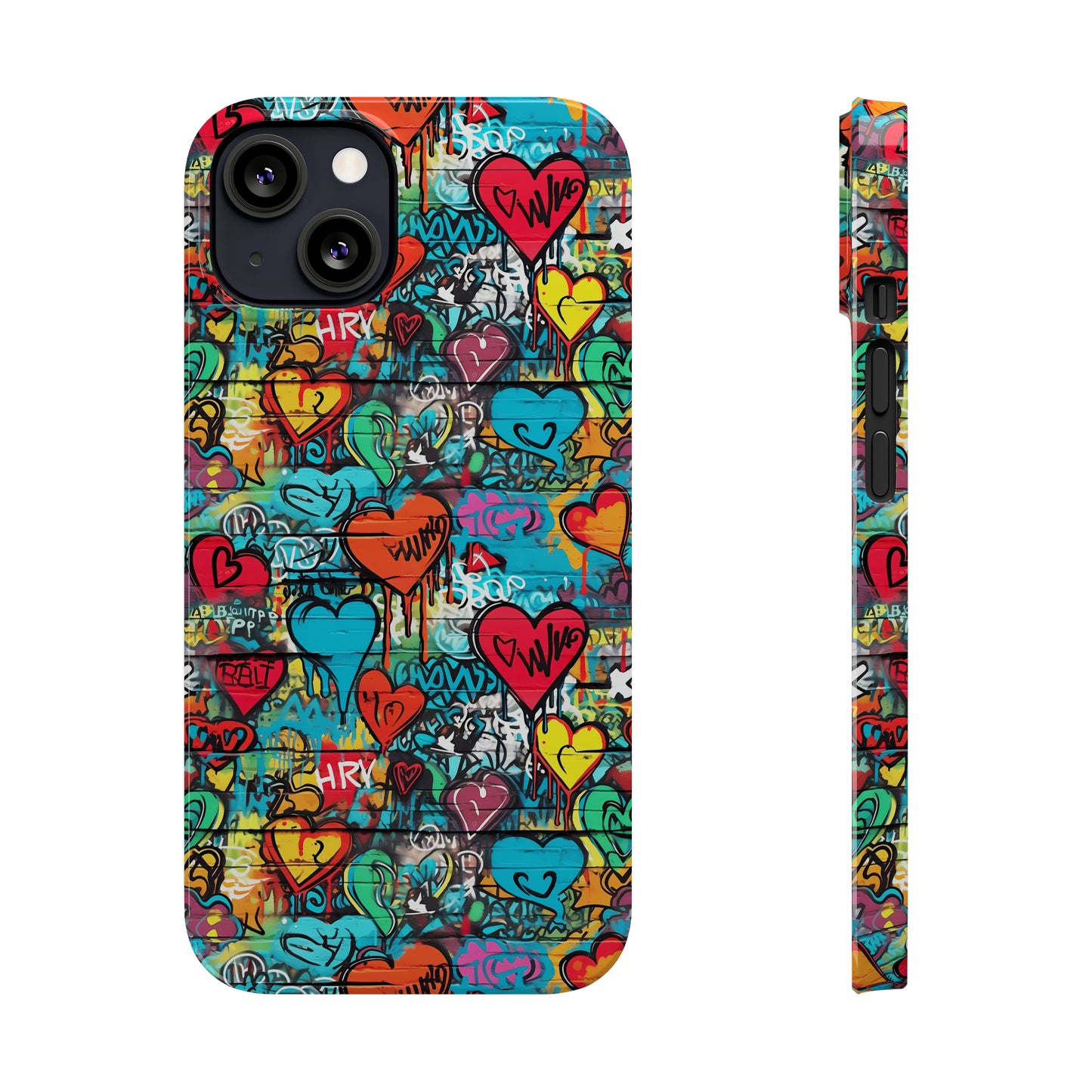 Street Art Graffiti Hearts Design Iphone 15-12 Slim Phone Case