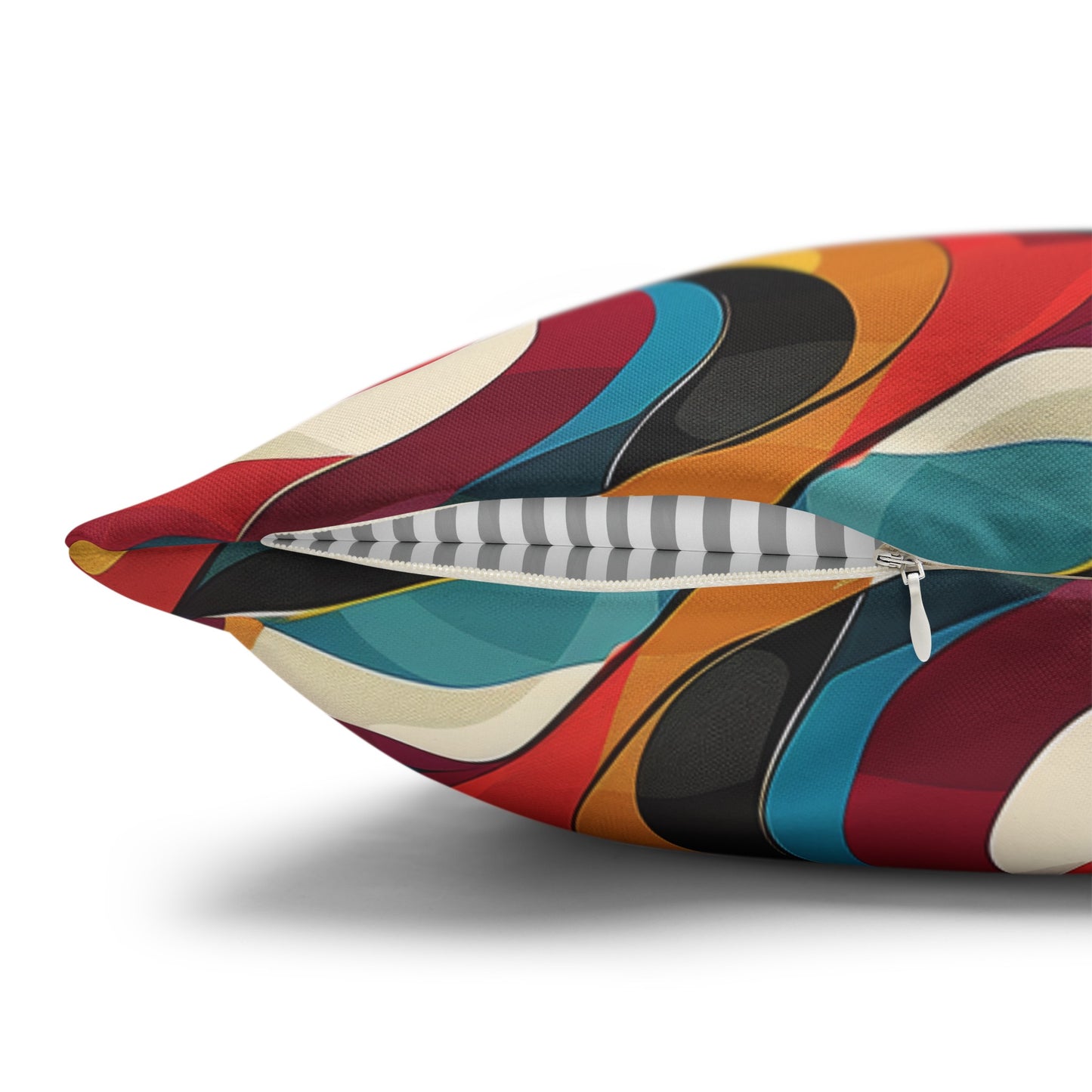 Retro Chic Vintage Blues, Reds and Yellow Waves Spun Polyester Square Pillowcase 4 Sizes