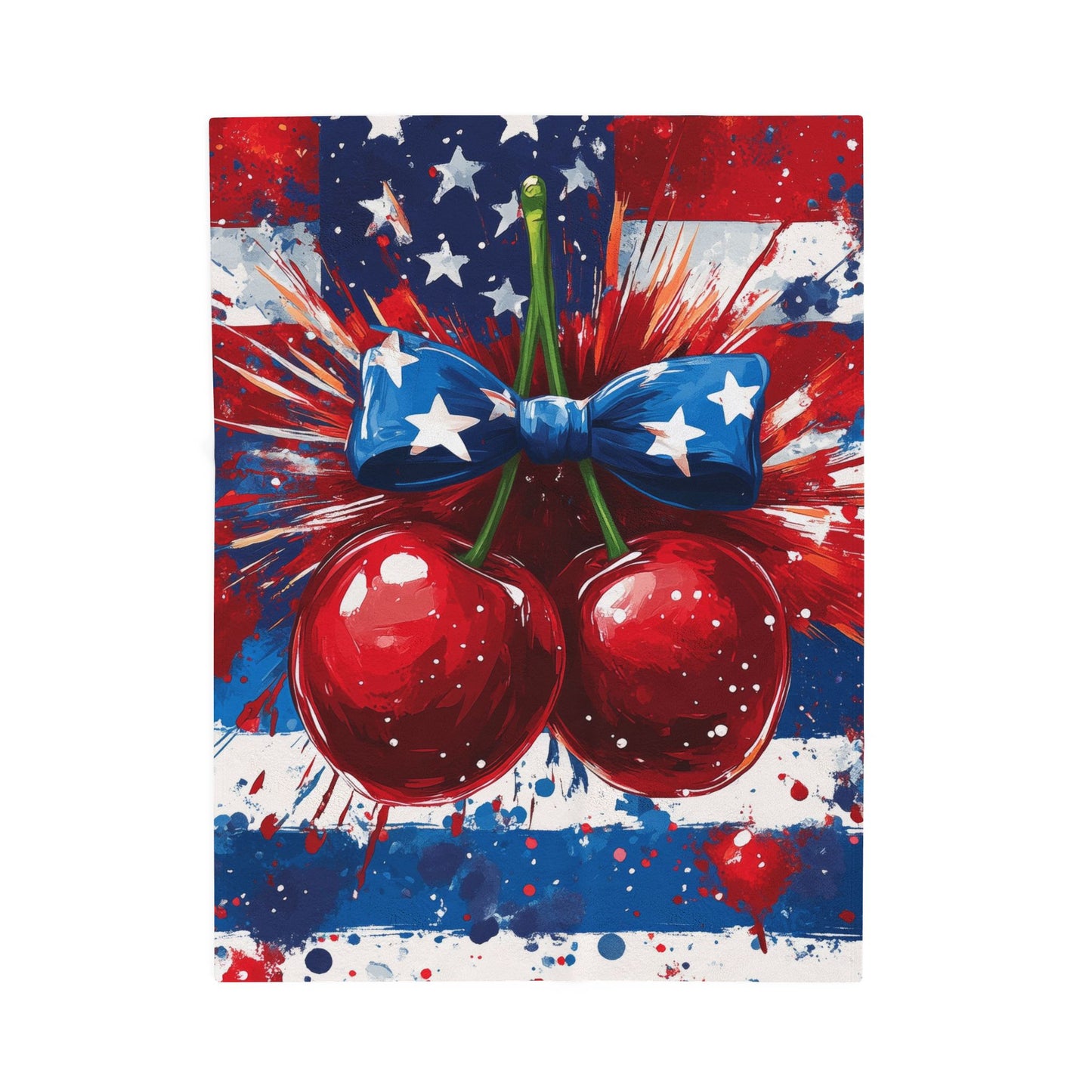 Patriotic Cherry American Flag Velveteen Plush Blanket 3 Sizes