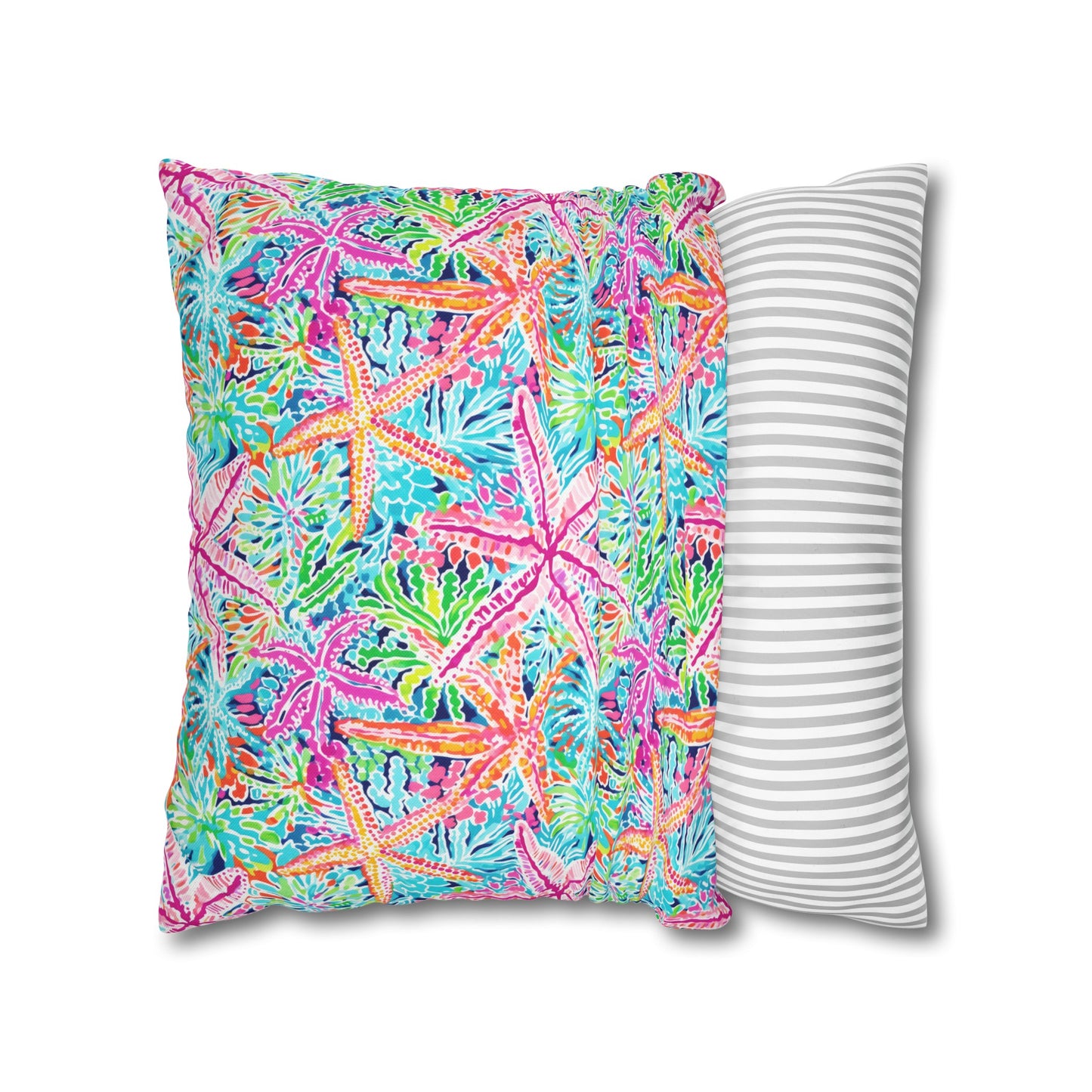 Oceanic Opulence: Vibrant Watercolor Starfish in a Sea of Color Spun Polyester Square Pillowcase 4 Sizes