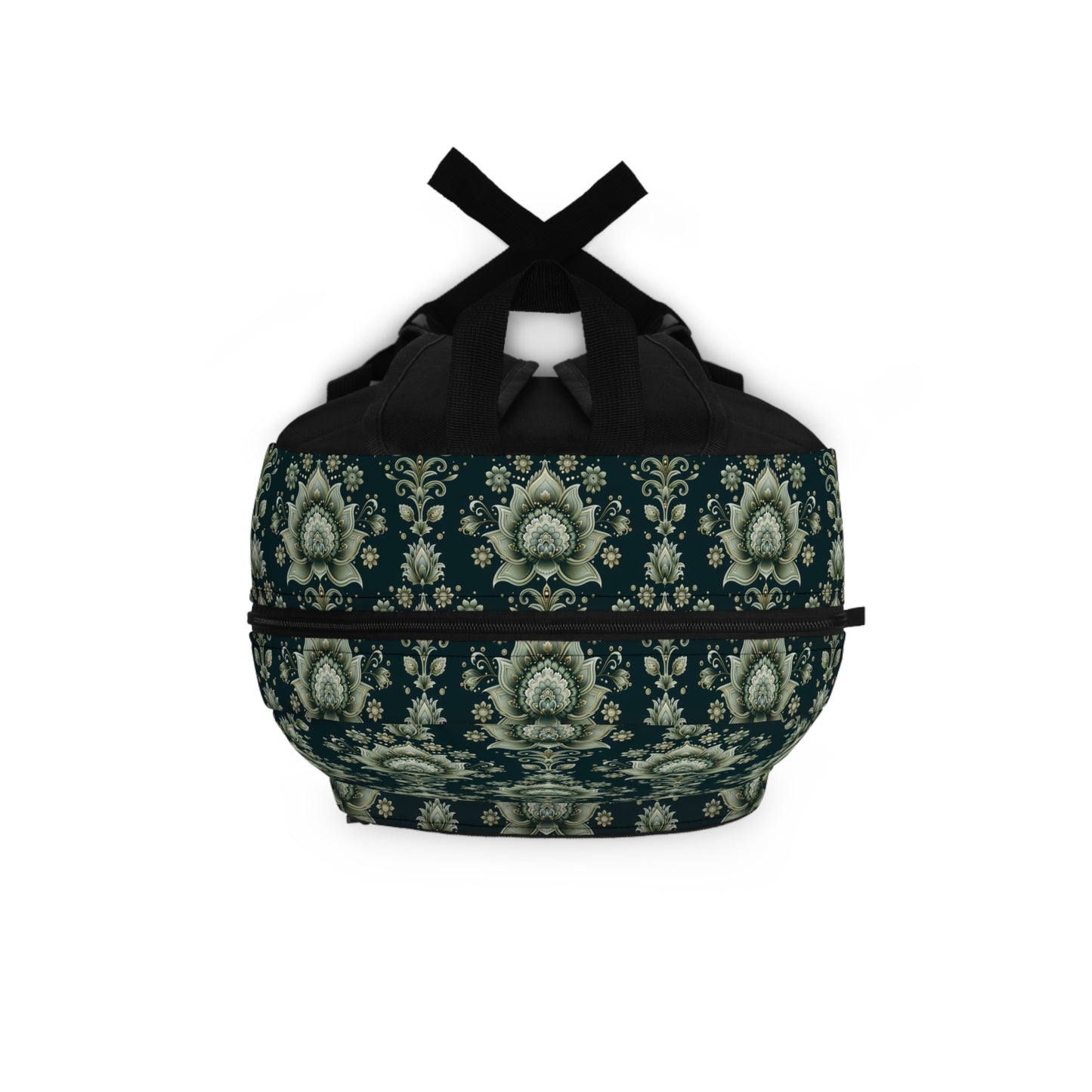 Ornate Green Mandala with Golden Accents on Dark Background Lightweight Stylish Durable Backpack (Made in USA)