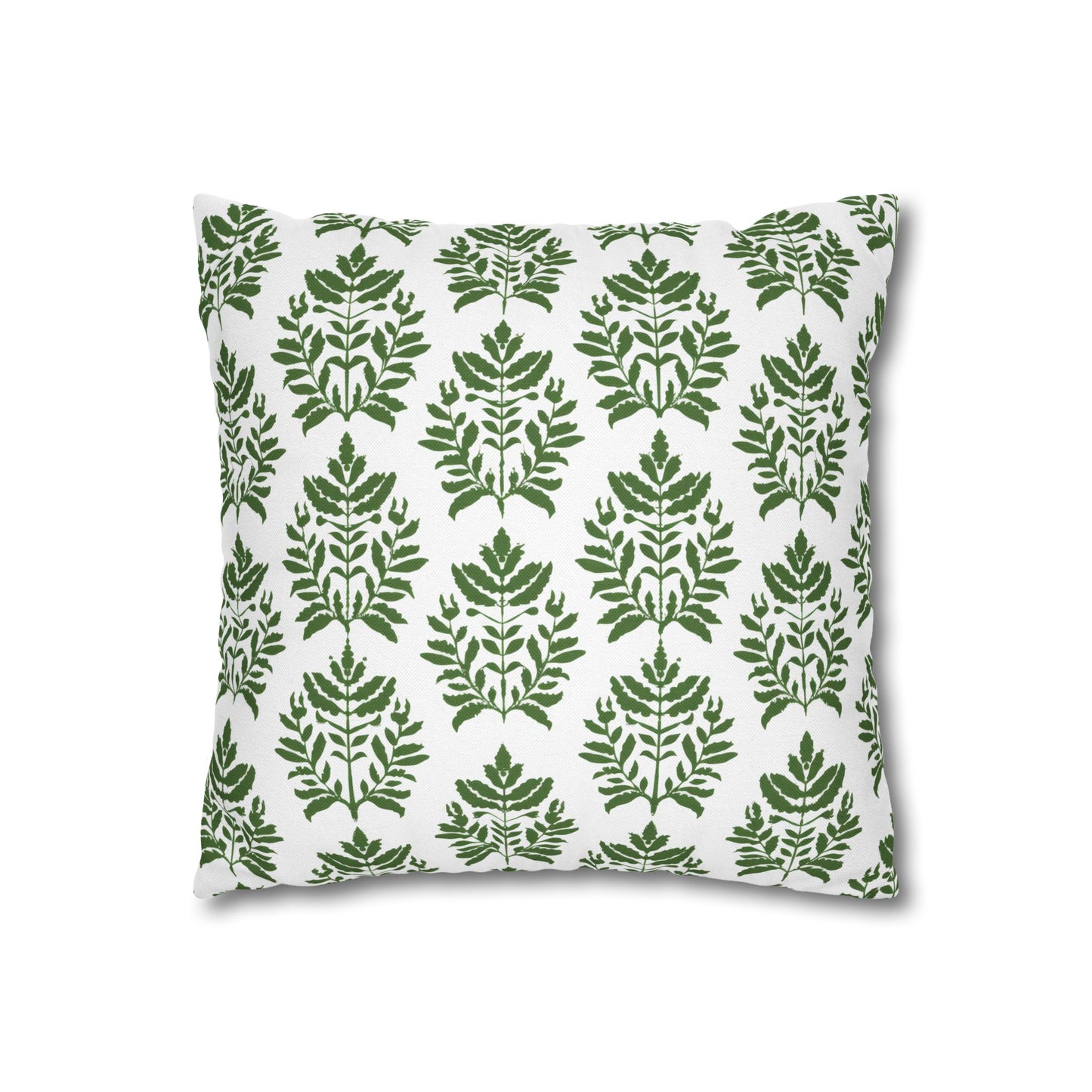 Verdant Harmony in Elegant Green Botanical Block Print Pattern Spun Polyester Square Pillowcase 4 Sizes