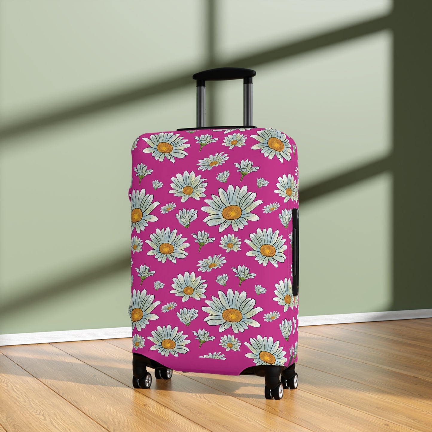 Large Watercolor Summer Daisies Blooming Against a Bold Pink Background  - Luggage Protector and Cover 3 Sizes