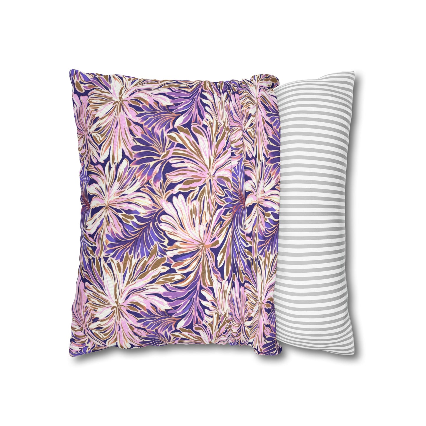 Gilded Blooms: Purple, Pink, and Gold Abstract Watercolor Flowers Spun Polyester Square Pillowcase 4 Sizes