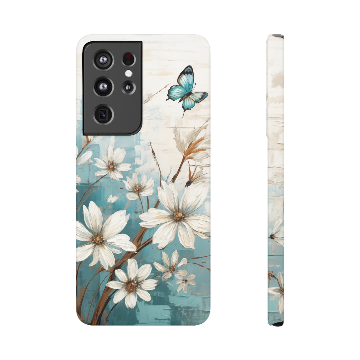 Rustic Farmhouse White and Teal Wild Daisies and Butterflies Samsung Slim Cases