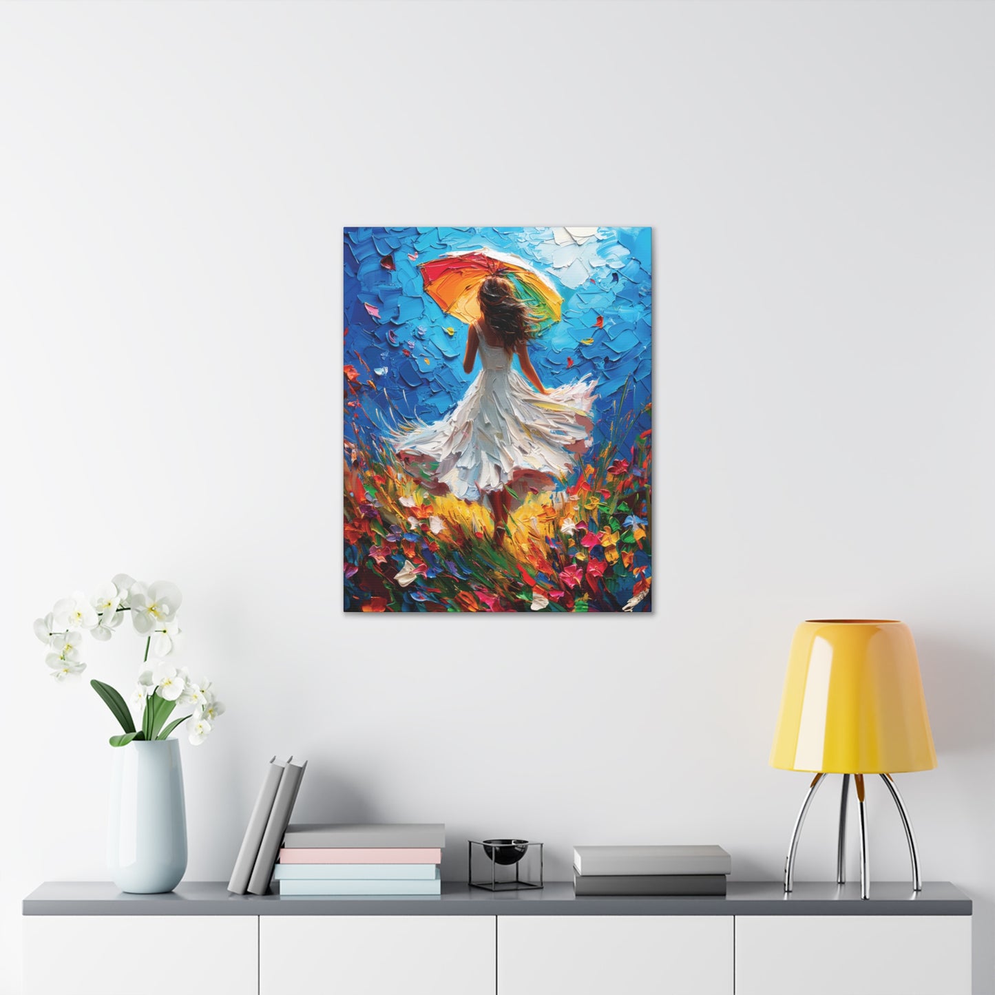 Spring Storm with Women Dancing in Field of Vibrant Spring Flowers Oil Painting Print on Canvas Gallery - 12 Sizes