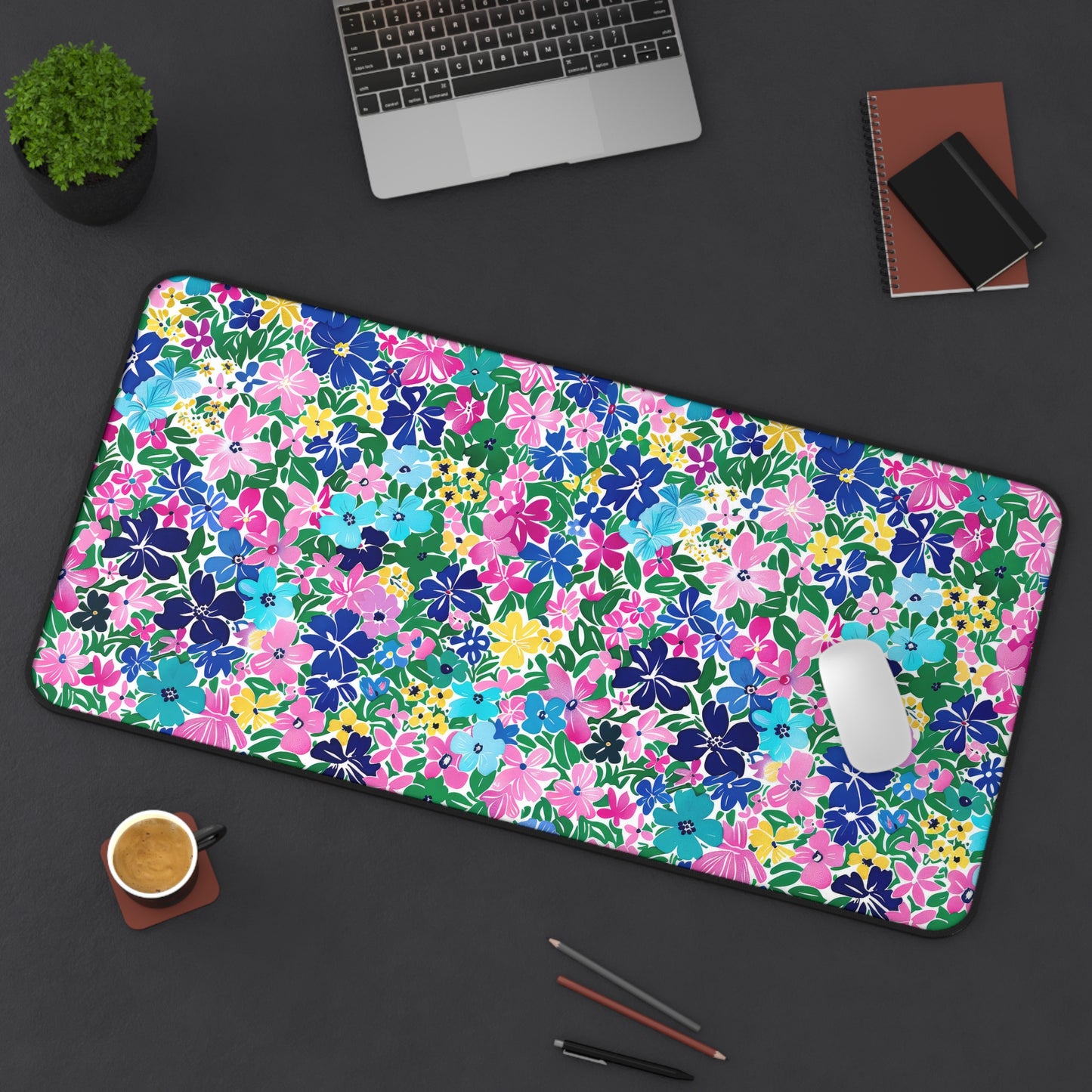 Rainbow Blooms: Vibrant Multi-color Watercolor Flowers in Full Bloom Desk Mat Extended Gaming Mouse Pad - 3 Sizes